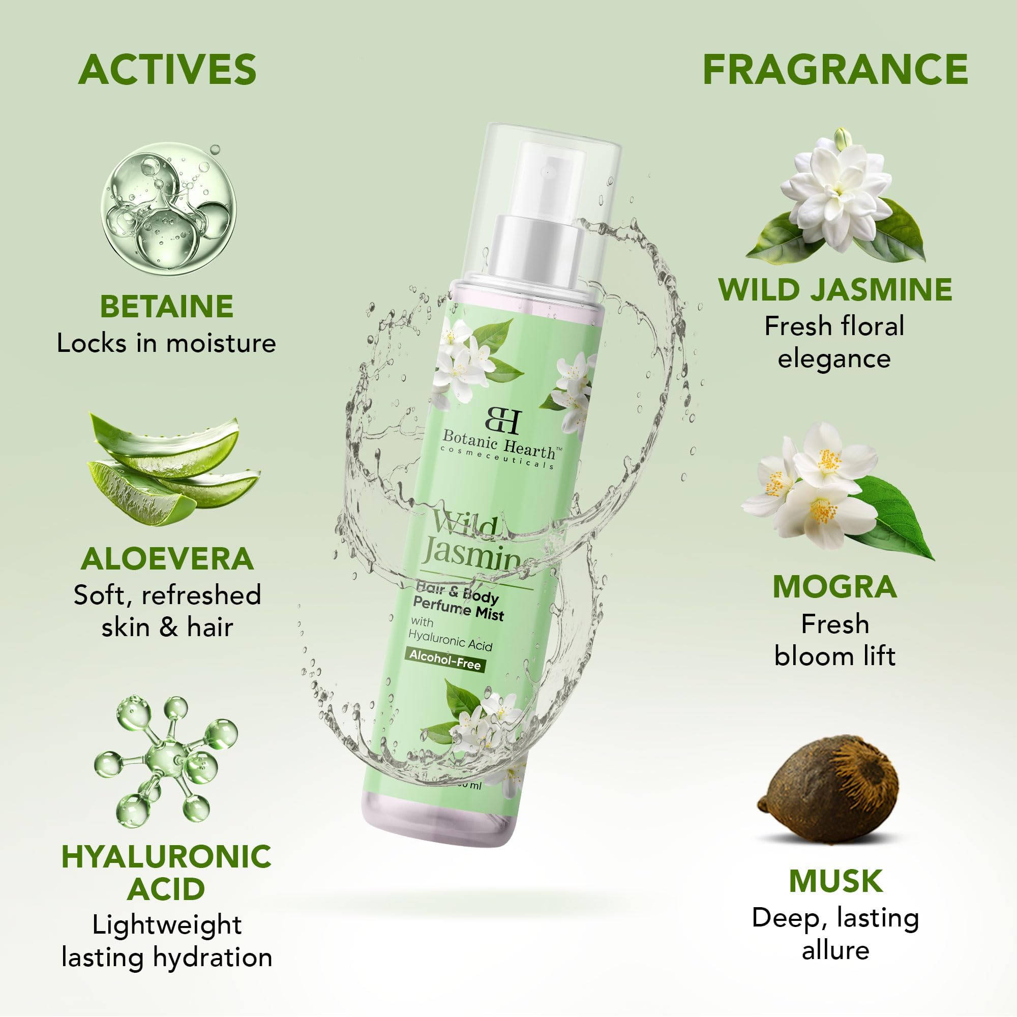 Botanic Hearth Wild Jasmine body mist applied for a light bloom on skin