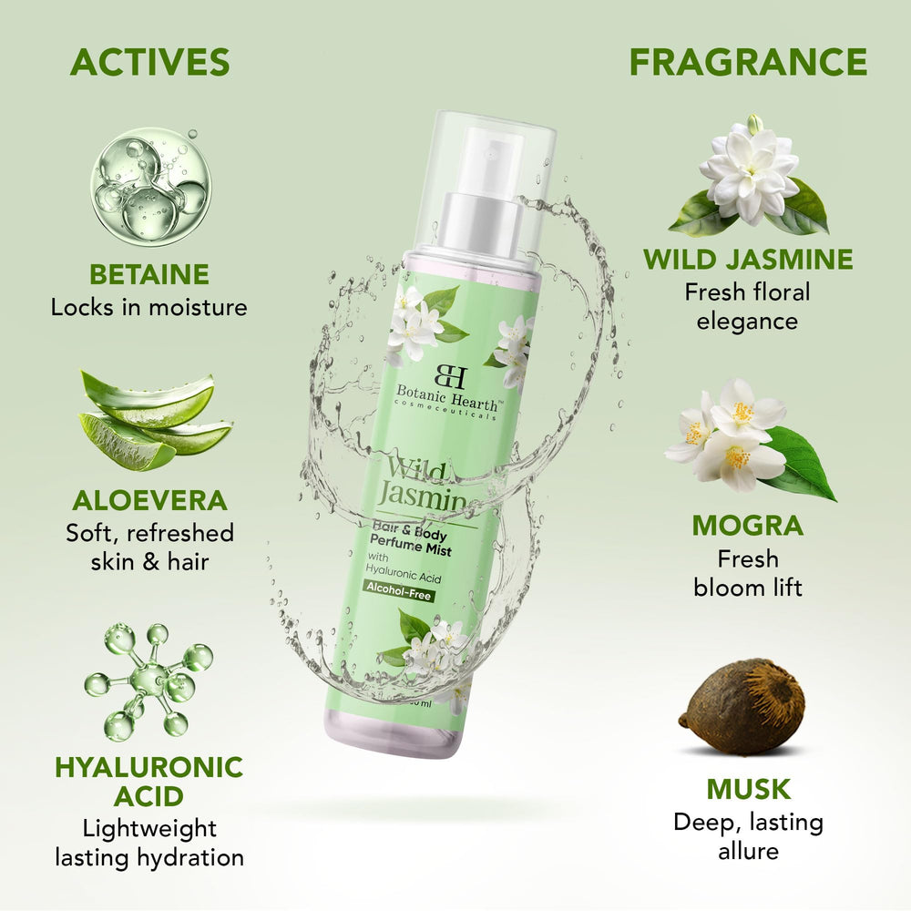Botanic Hearth Wild Jasmine hair mist spritzed for a refreshing aroma