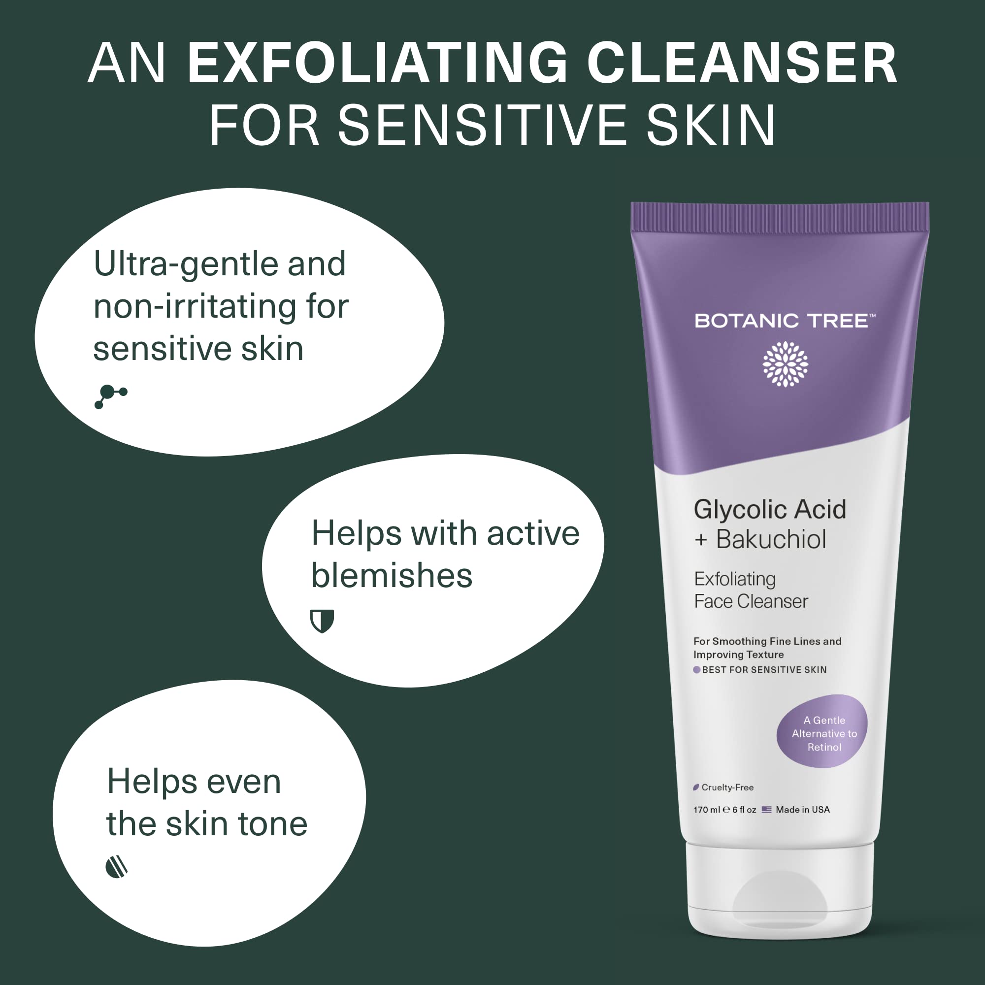 Botanic Tree Bakuchiol Glycolic Face Wash texture close-up with fine foam for cleansing
