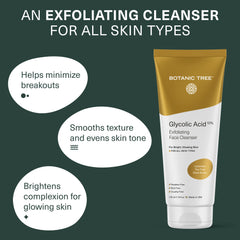 Botanic Tree Glycolic Face Wash label closeup highlighting 10 percent acids and exfoliation.