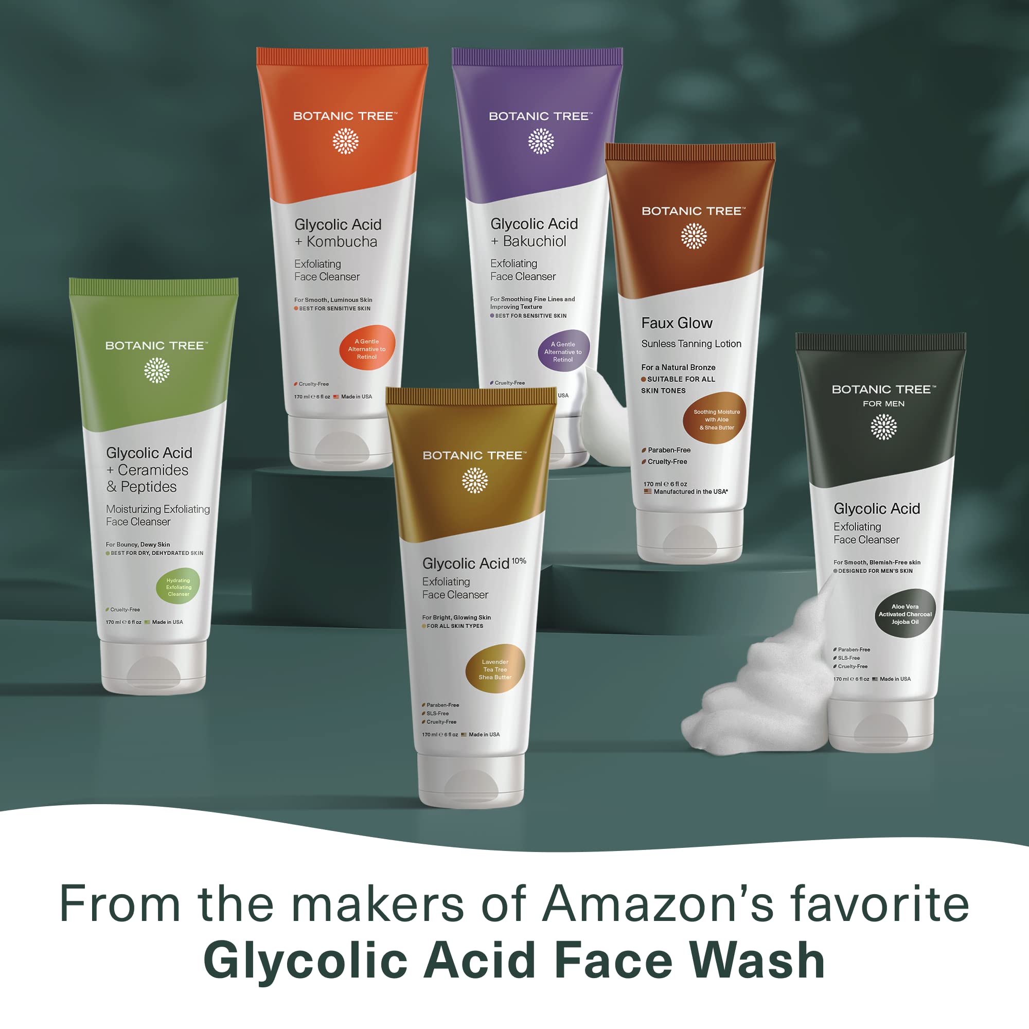 Botanic Tree Kombucha face wash USA-made formula.