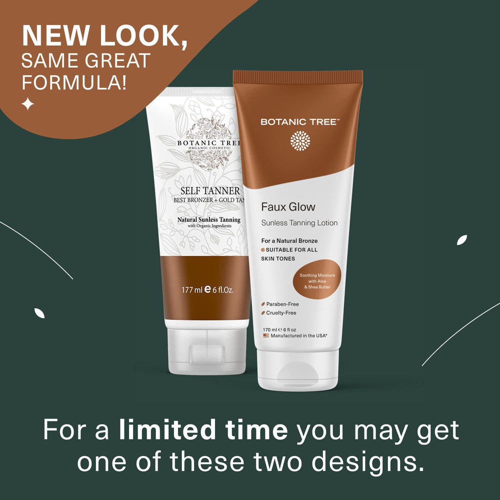 Botanic Tree Self Tanner lotion no-orange-tone swatch shows natural bronzing.