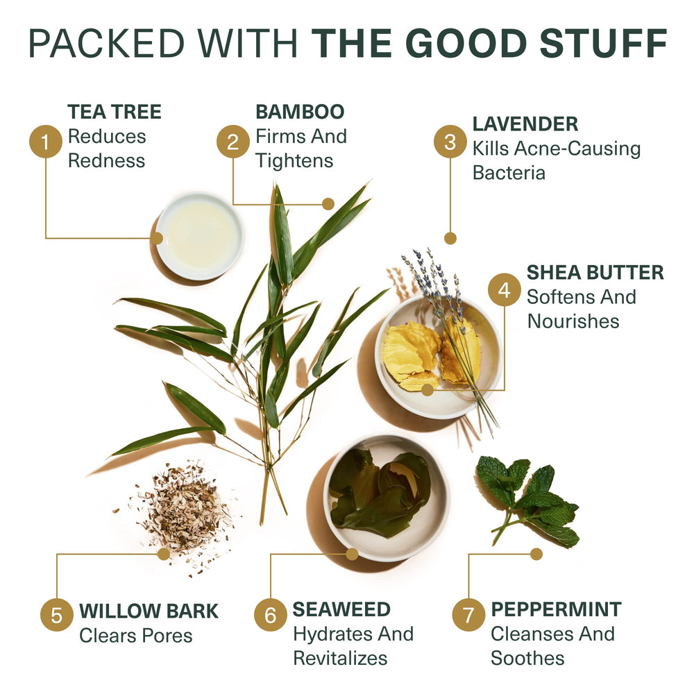 Botanic Tree ingredients like tea tree, bamboo, and shea butter nourish during cleansing.