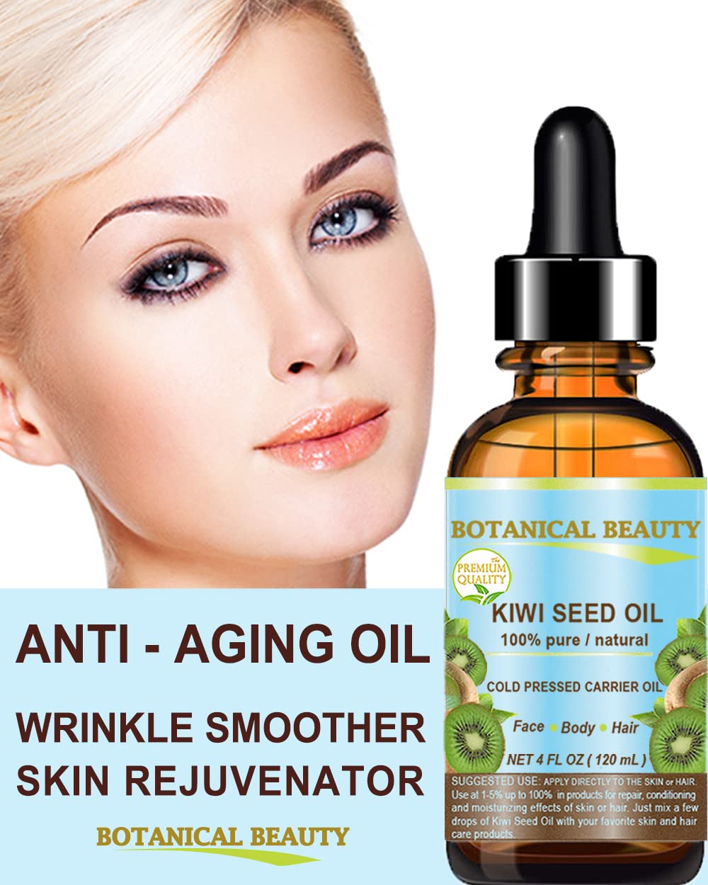 Botanical Beauty Kiwi Seed Oil on face for non-greasy moisture