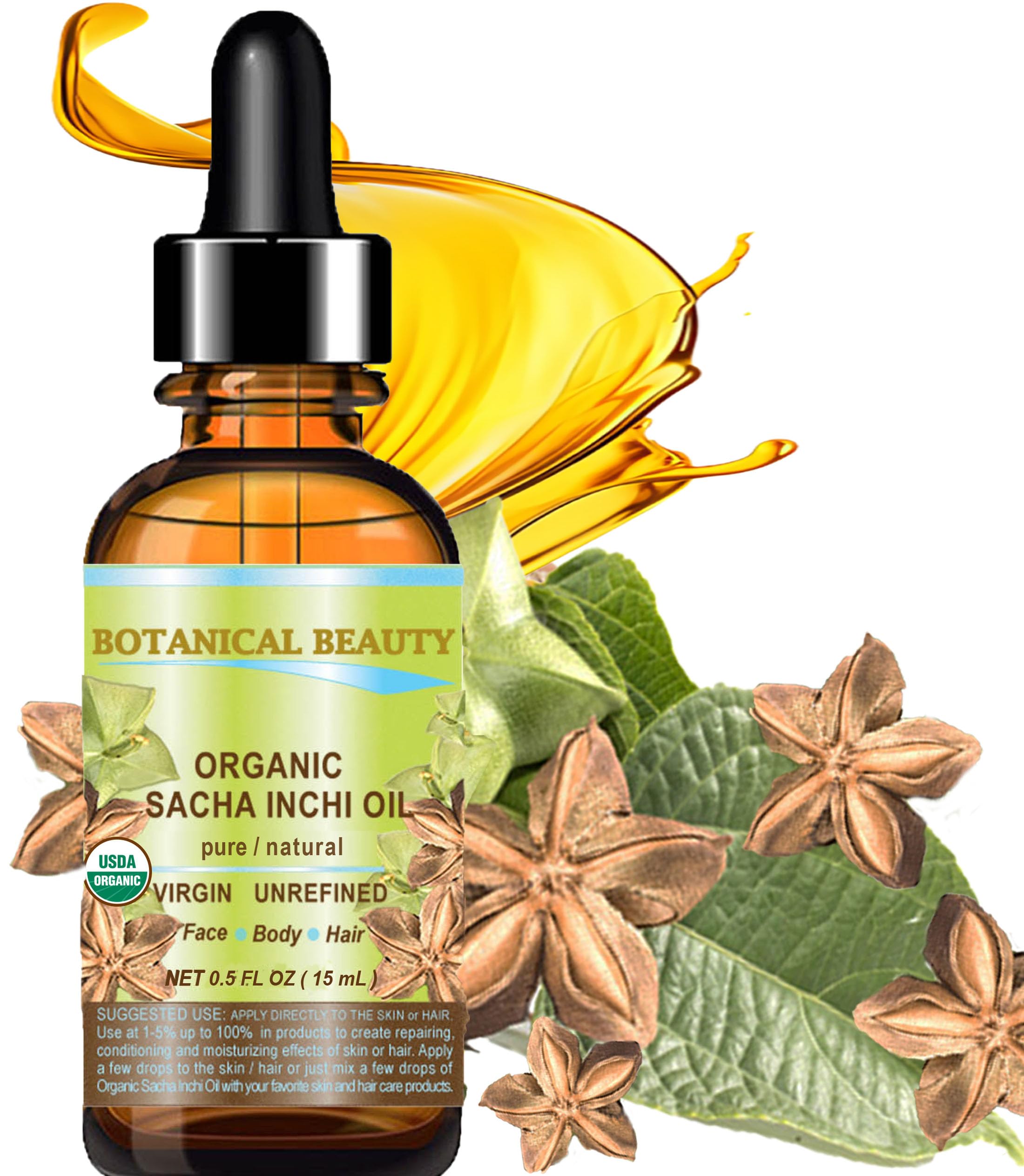 Botanical Beauty Sacha Inchi Oil texture image shows light, non-greasy finish.