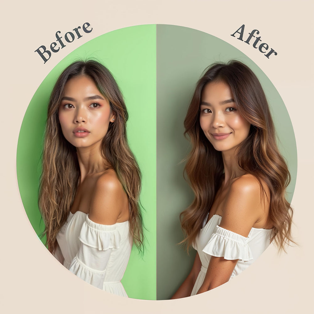 Botanical Green Care hair-strands-flaunt-volume-shampoo-application shows thicker-looking strands after washing.