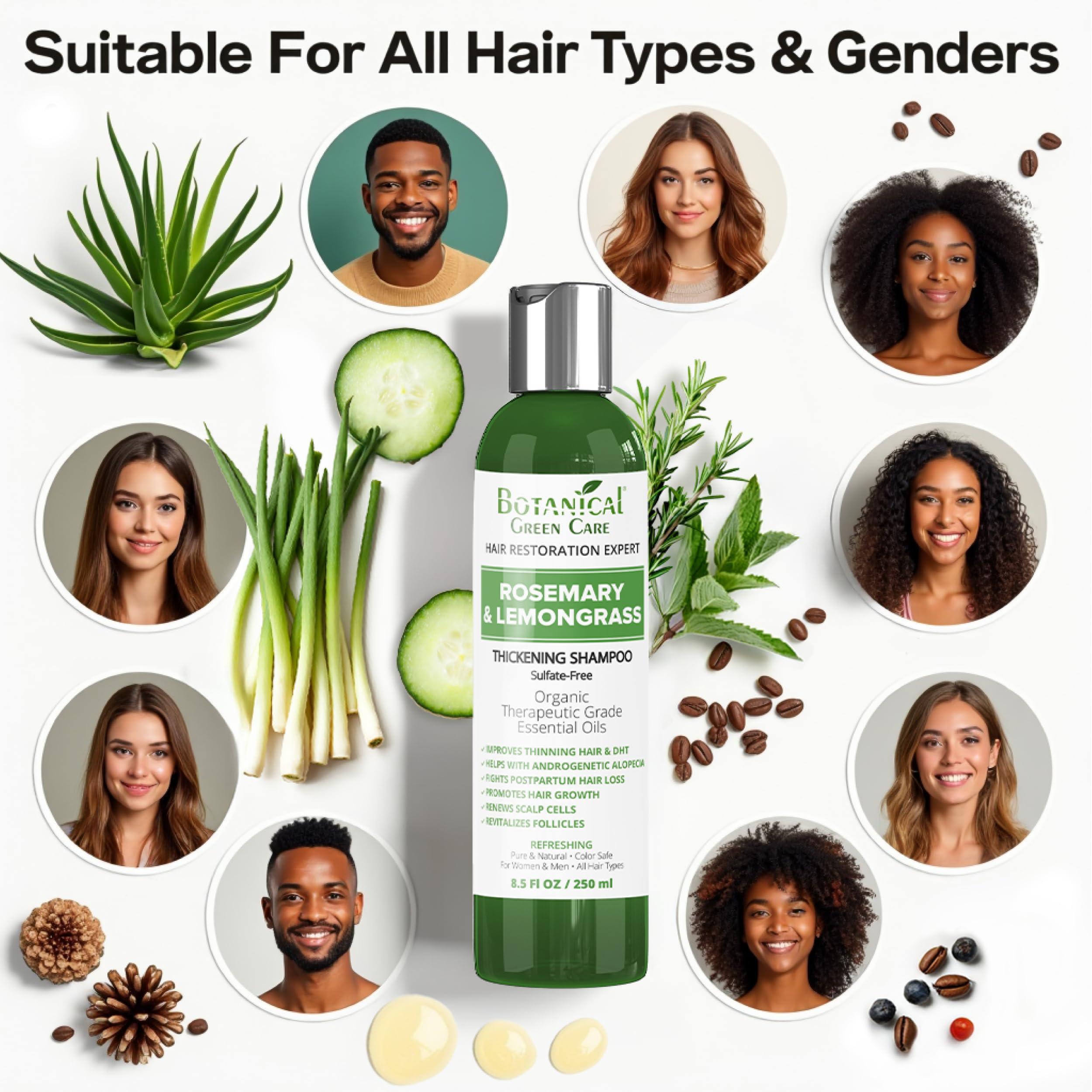 Botanical Green Care shampoo-lathering-hair-closeup captures rich foam and a refreshing cleanse.