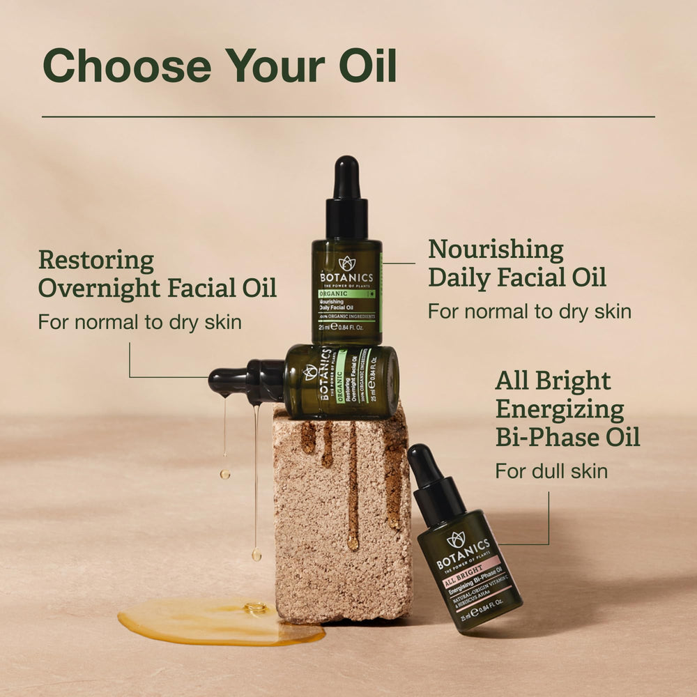 Botanics Night Routine Application demonstrates gentle pressing into skin for overnight hydration.