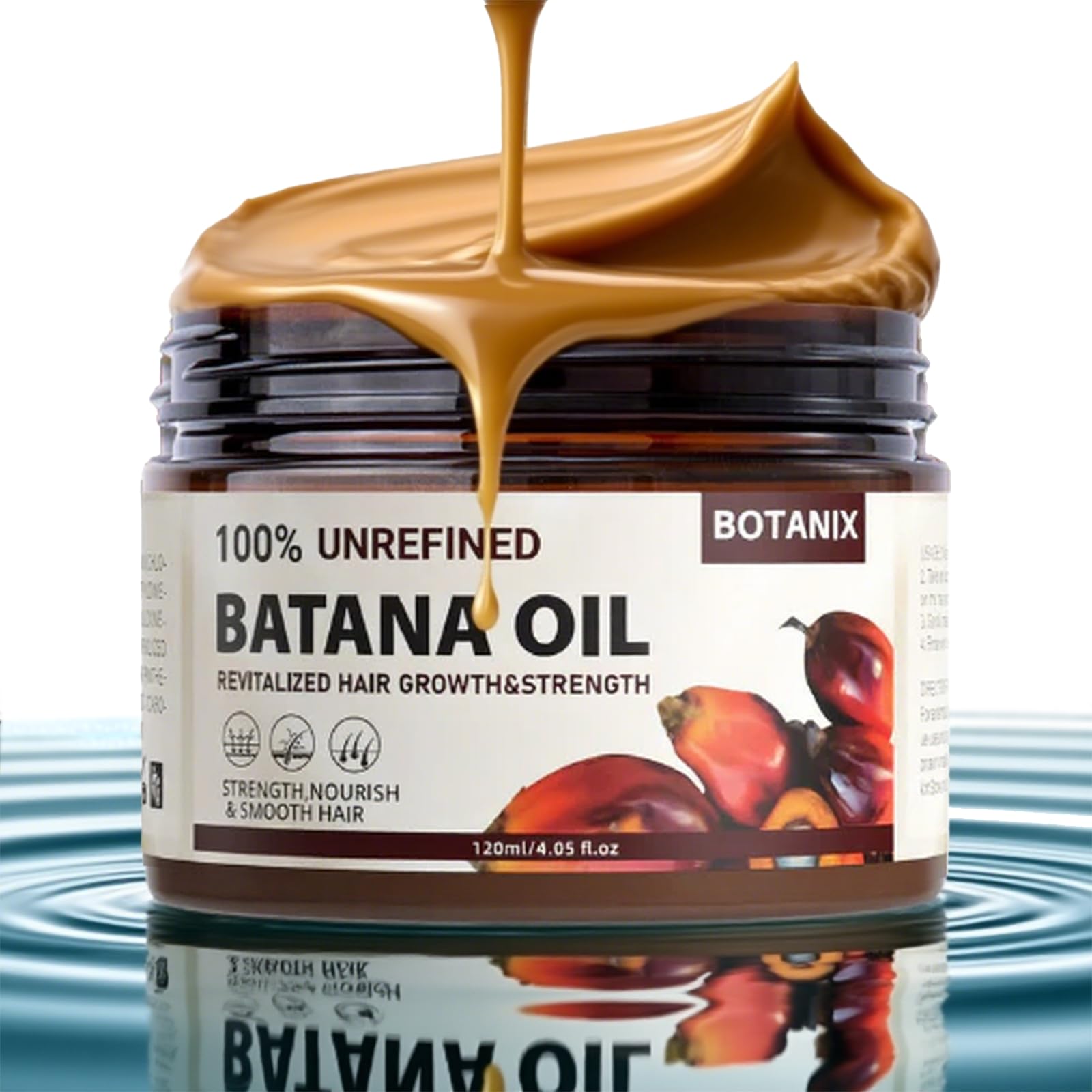 Botanix Batana Oil bottle label highlights pure Honduran oil for healthier-looking hair.