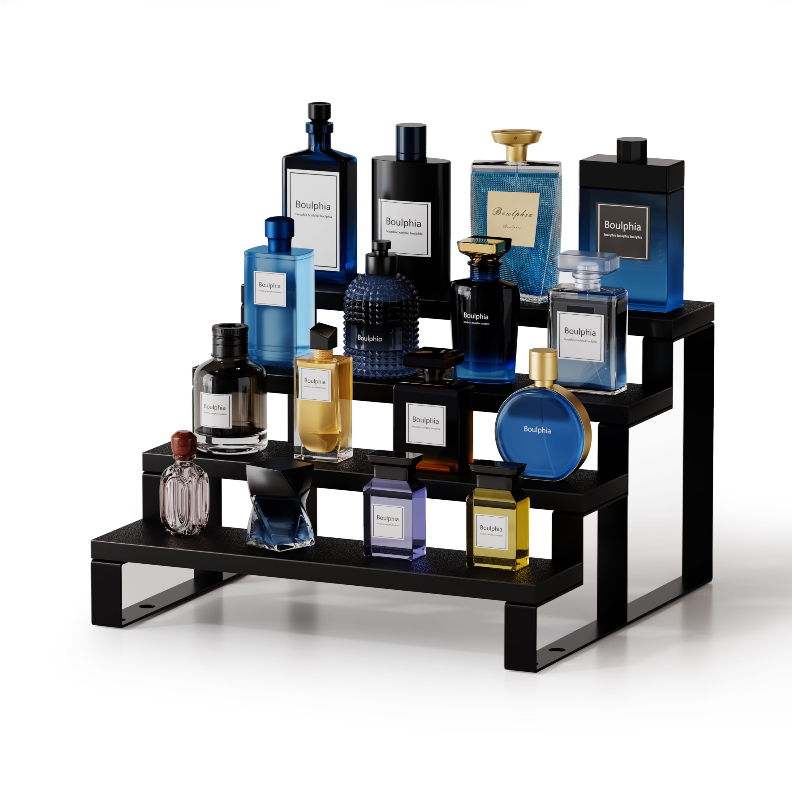 Boulphia Cologne Organizer front view shows a 4-tier wood display for quick fragrance access.