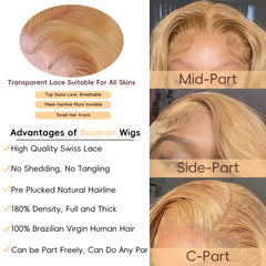 Boumon Honey Blonde HD lace front wig 13x4 lace enables versatile parting