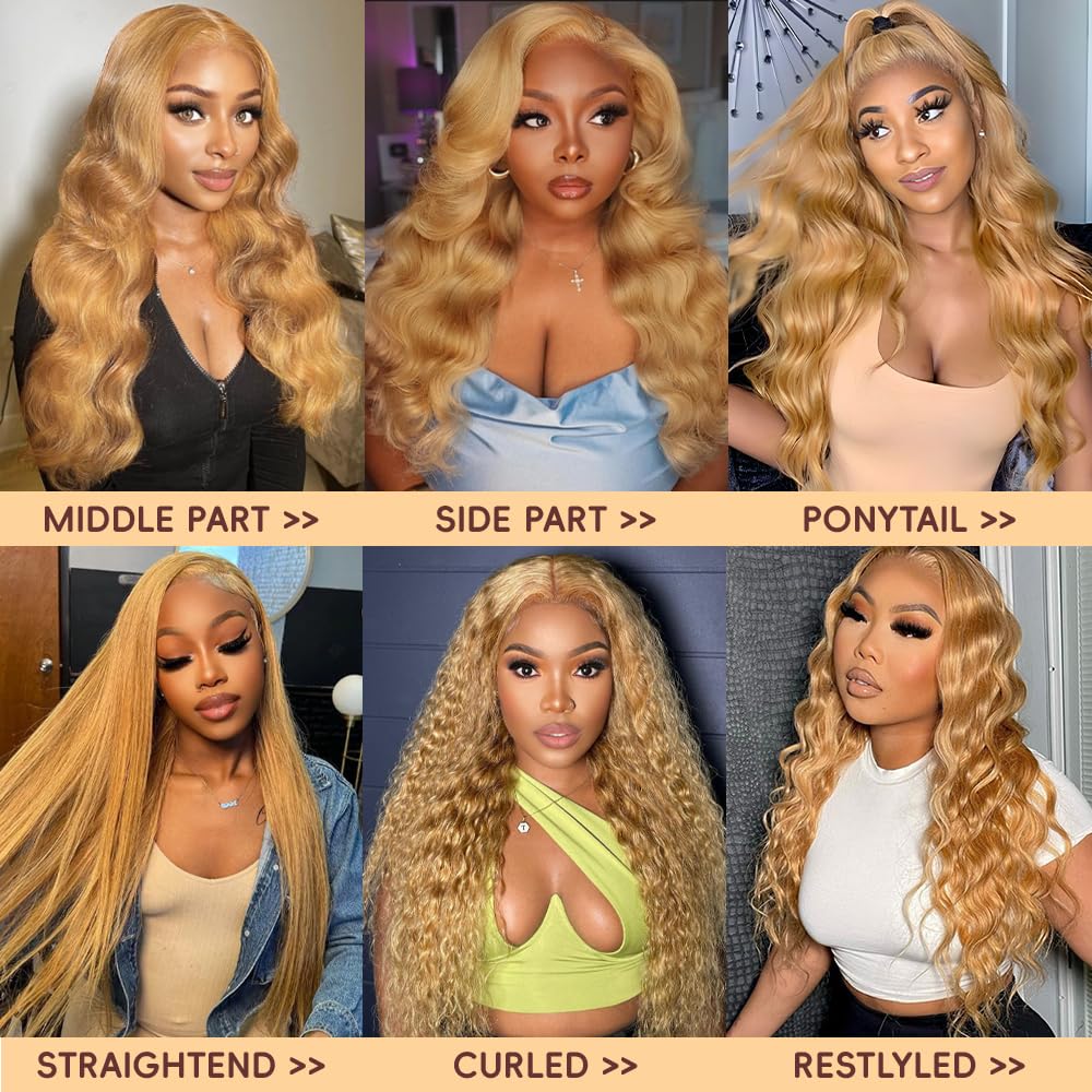 Boumon Honey Blonde HD lace front wig natural hairline and baby hairs create realism