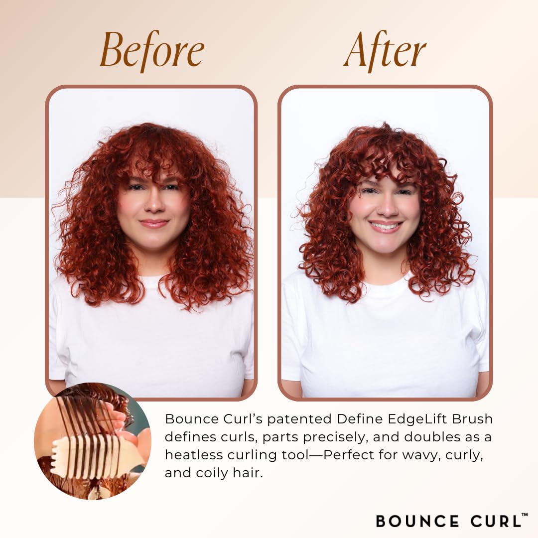 Bounce Curl Define EdgeLift Brush teal define curls with edge-focused clumps and definition.