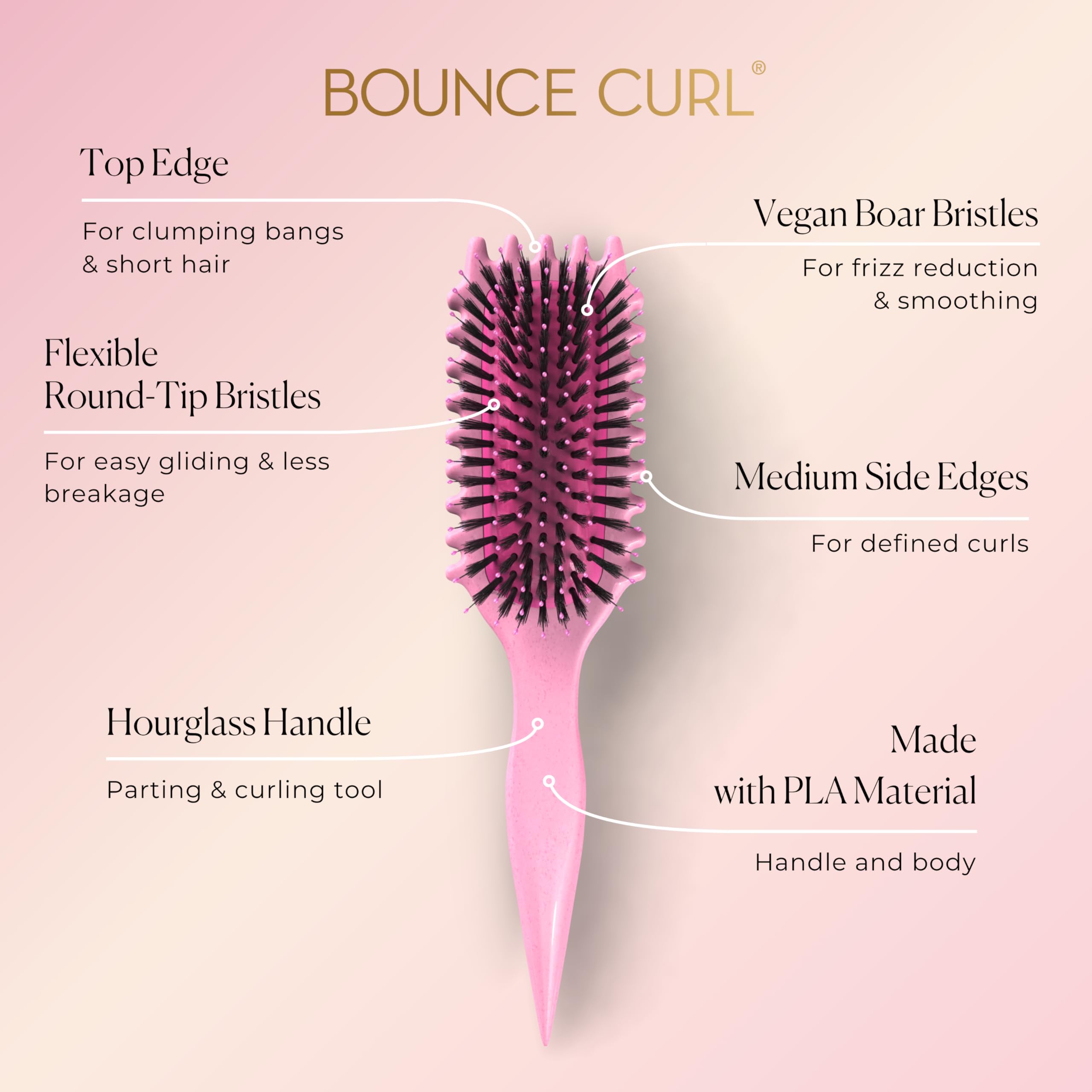 Bounce Curl Define EdgeLift Brush edge design for separating curl clumps and reducing frizz