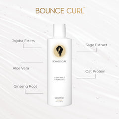 Bounce Curl Light Hold Creme Gel on curly strands defines with bounce