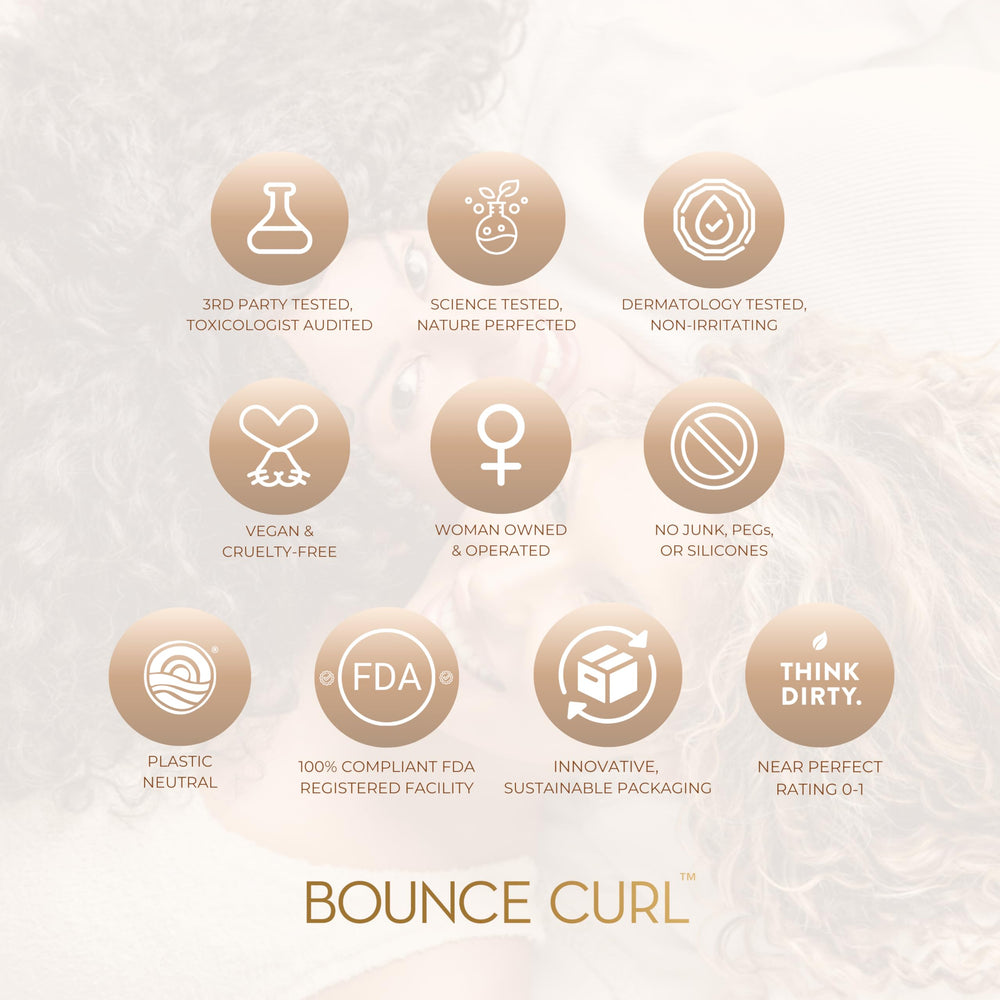 Bounce Curl gel close-up on label emphasizes silicone-free, gentle care