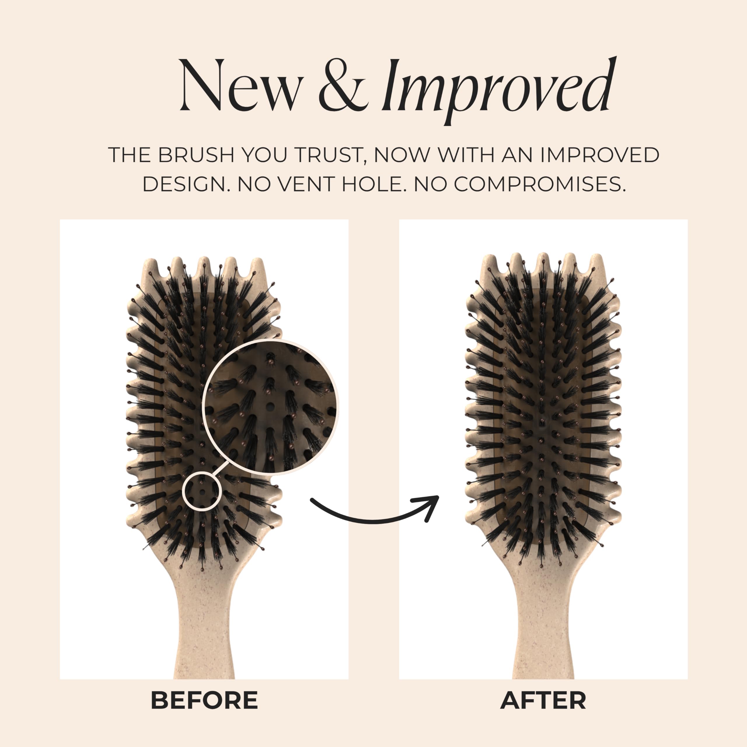 Bounce Curl Original Define EdgeLift Brush tan bristles closeup highlighting flexible round tips.