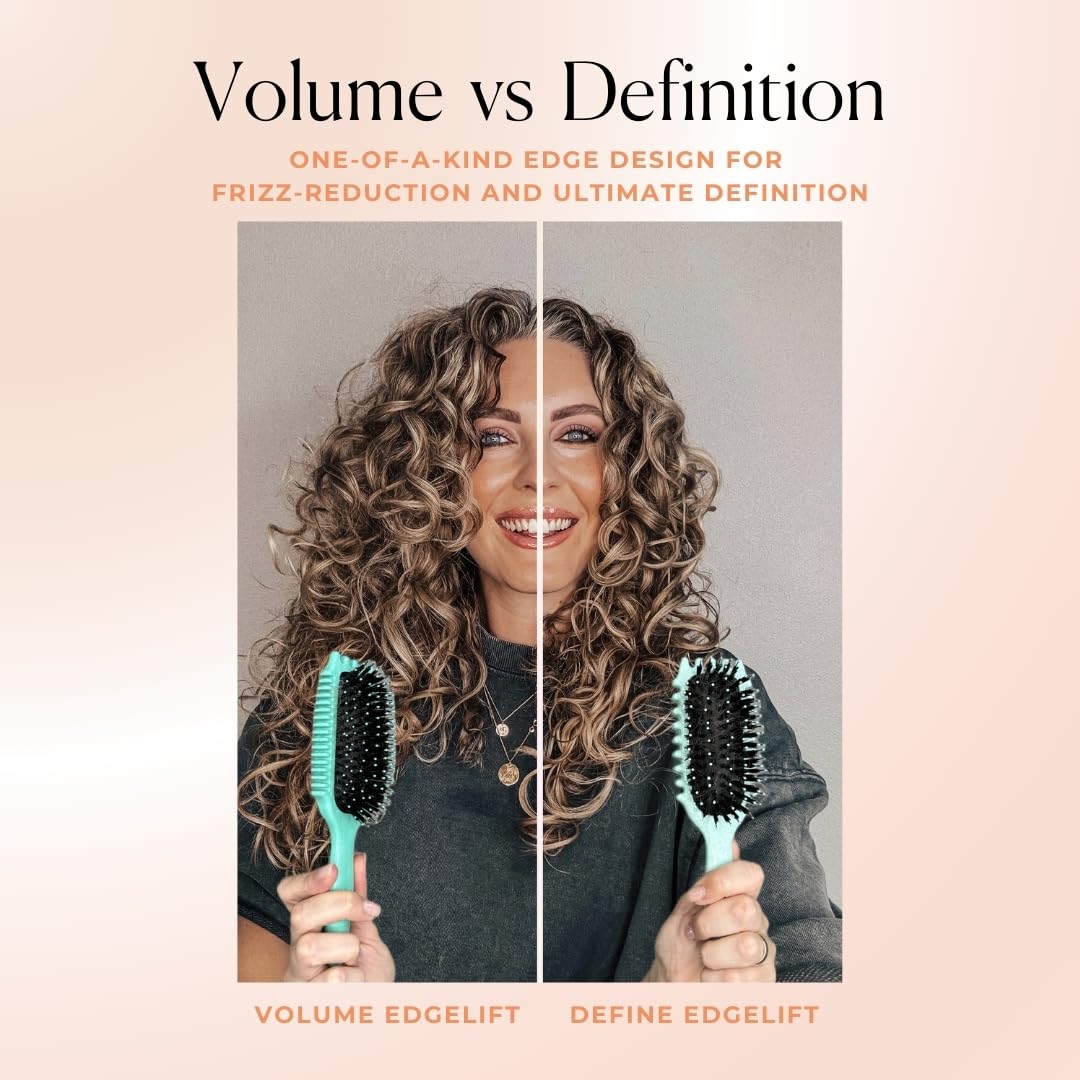 Bounce Curl Volume EdgeLift Brush bristles closeup reveal flexible tips for gentle glide.