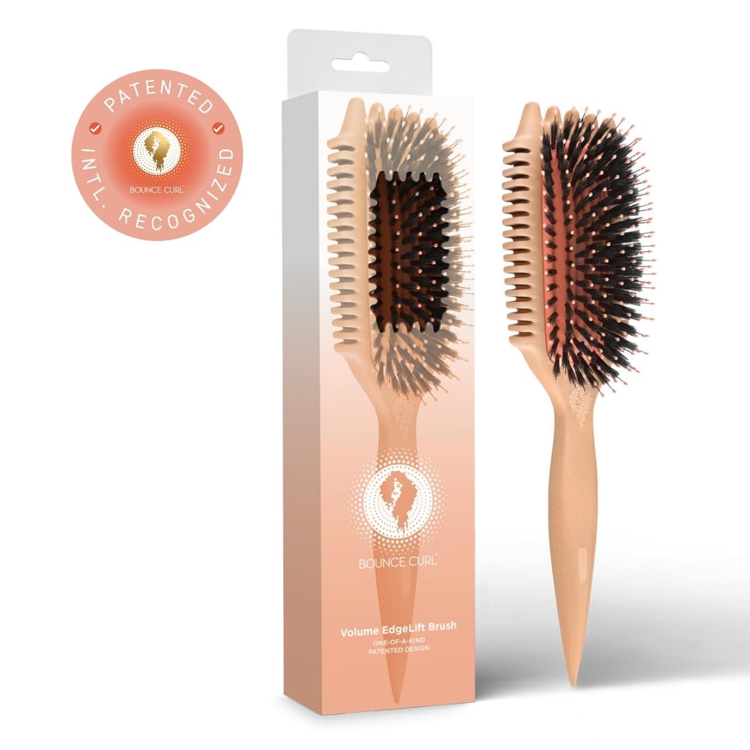 Bounce Curl Volume EdgeLift Brush in use demonstrates easy styling workflow.