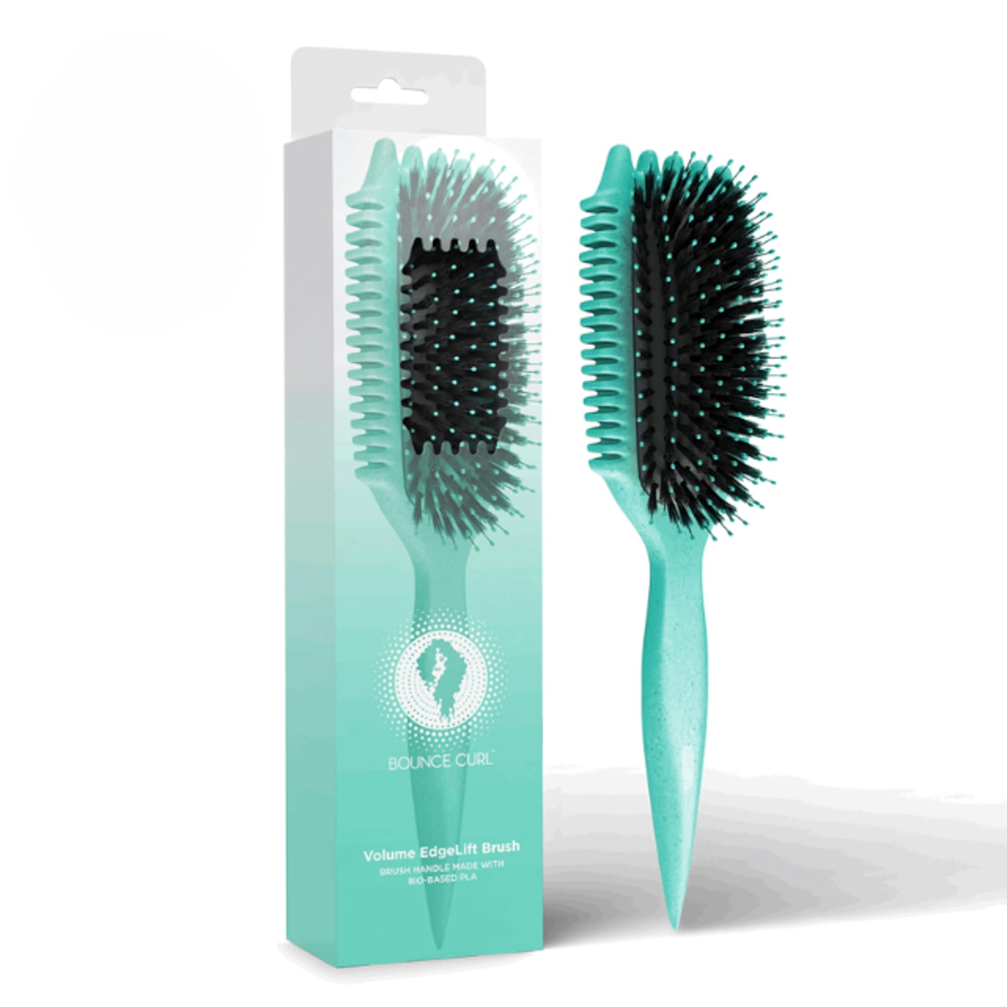 Bounce Curl Volume EdgeLift Brush teal enhances voluminous waves and defined curls.