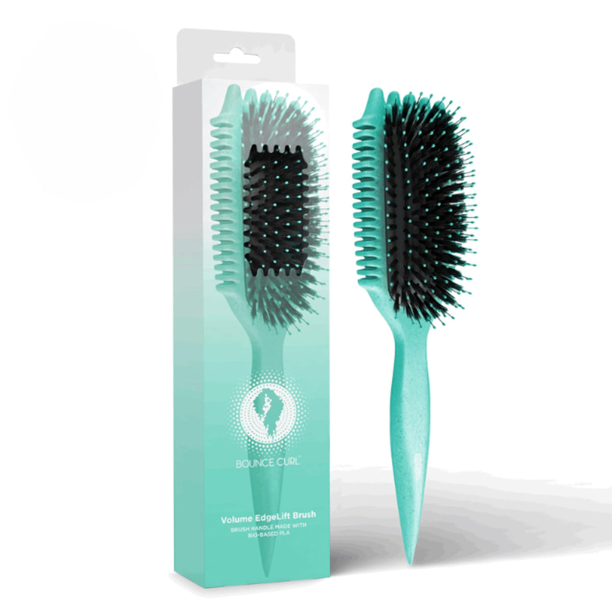 Bounce Curl Volume EdgeLift Brush teal enhances voluminous waves and defined curls.