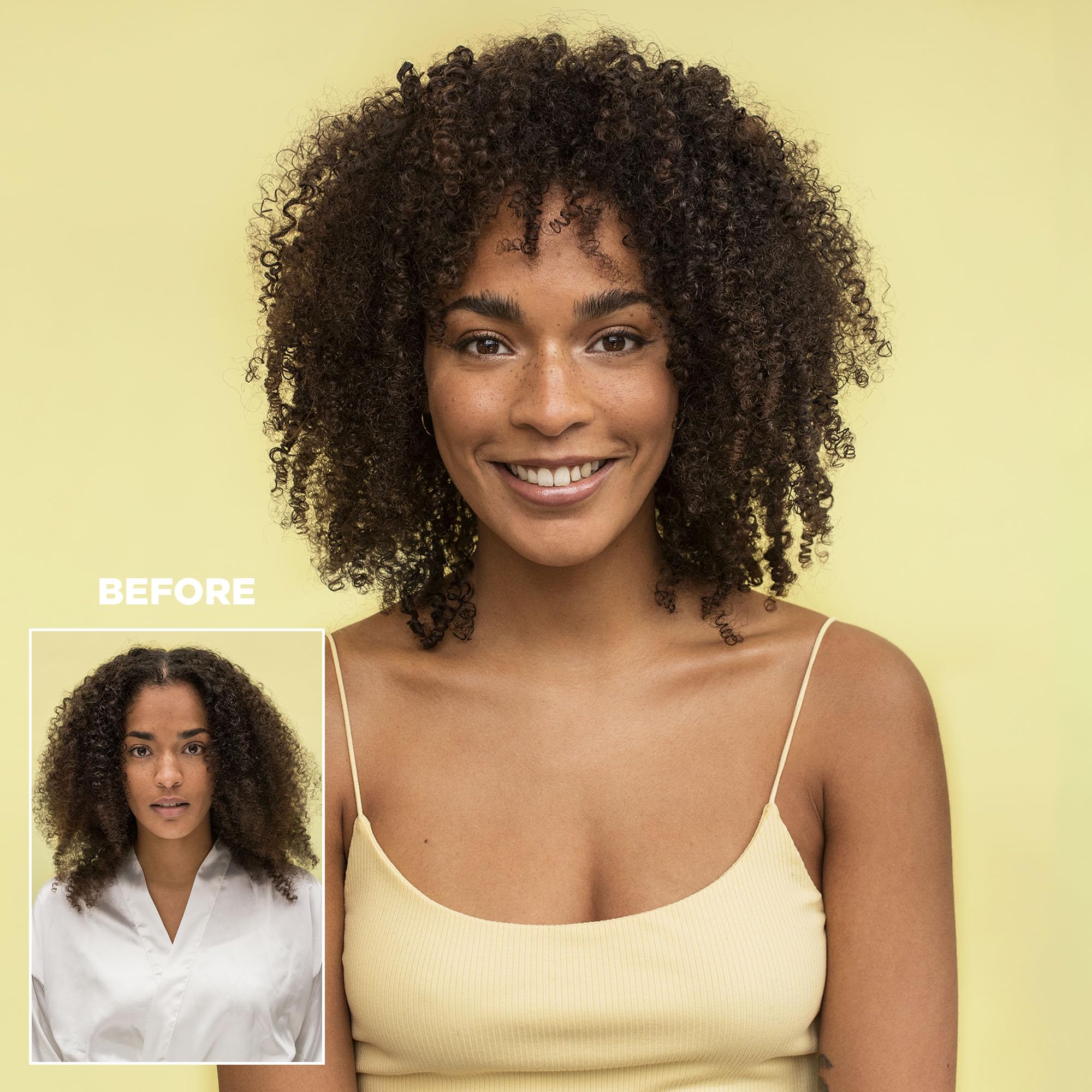 Bounce.Me color-safe shampoo image implying gentle cleansing for colored curls.
