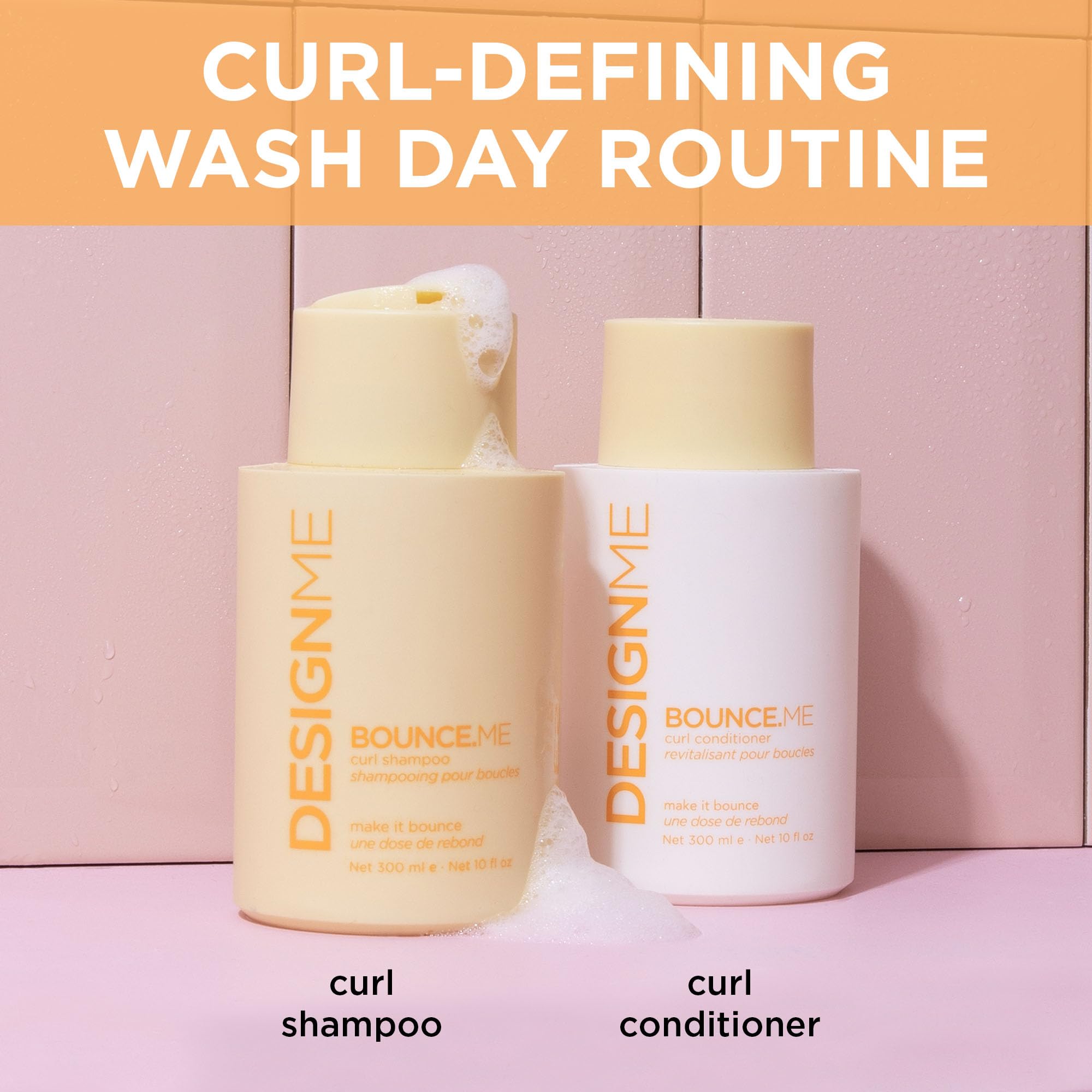 Bounce.Me frizz-taming application scene shows smoothing routine.