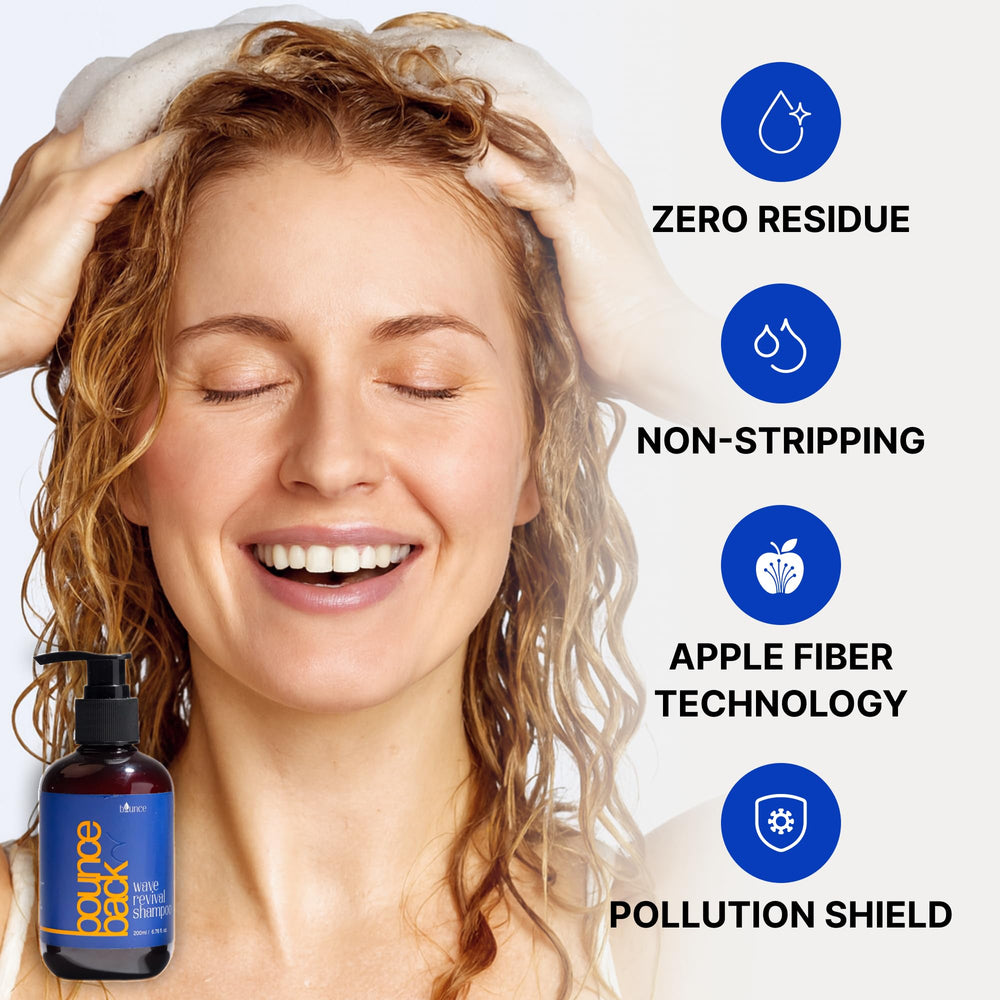 Bounce Style Wave Revival Shampoo lather shows lightweight, residue free cleansing for curls