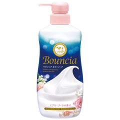 BOUNCIA Cow Brand Airy Bouquet Rose foam close-up showing dense lather for gentle cleansing.