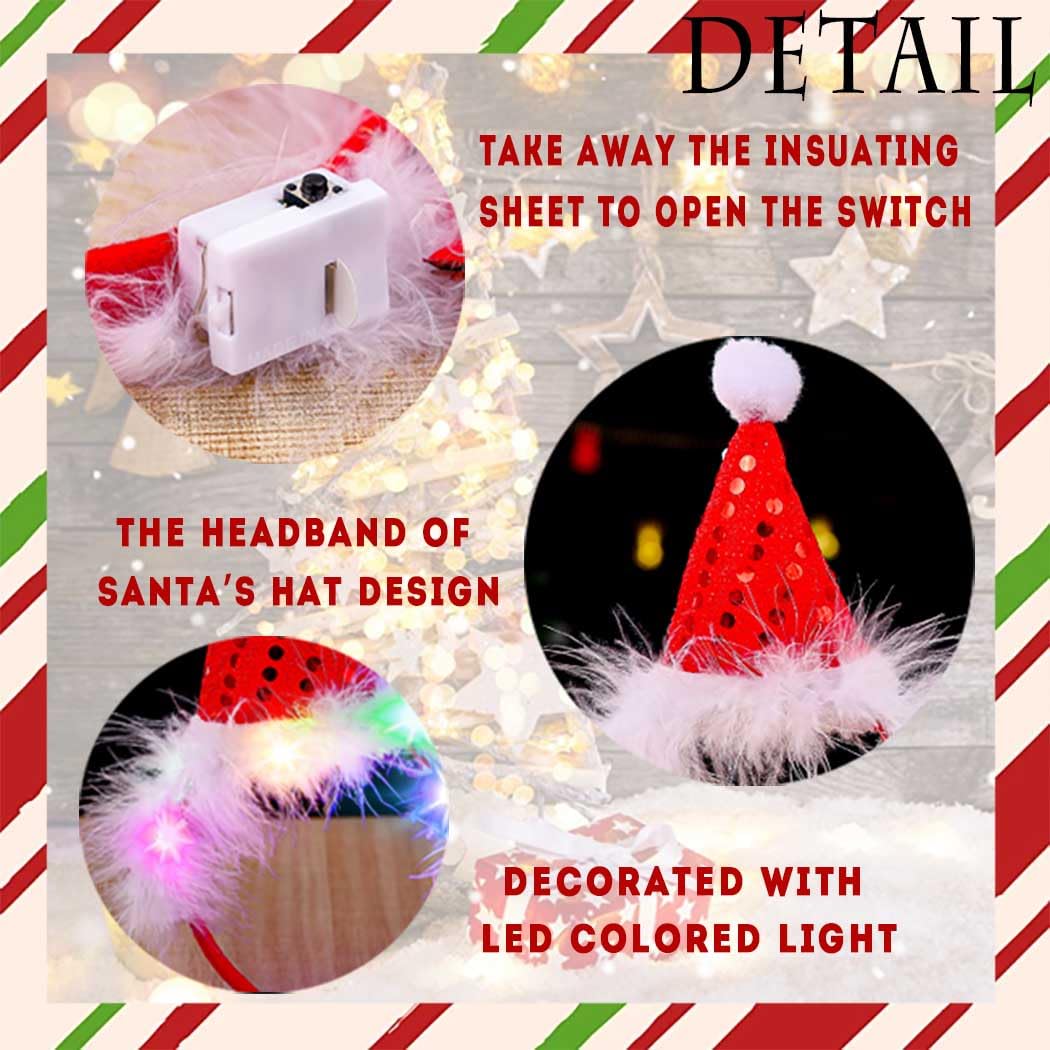 Bouory light-up red Santa hat headband in illuminated mode boosting party visibility.