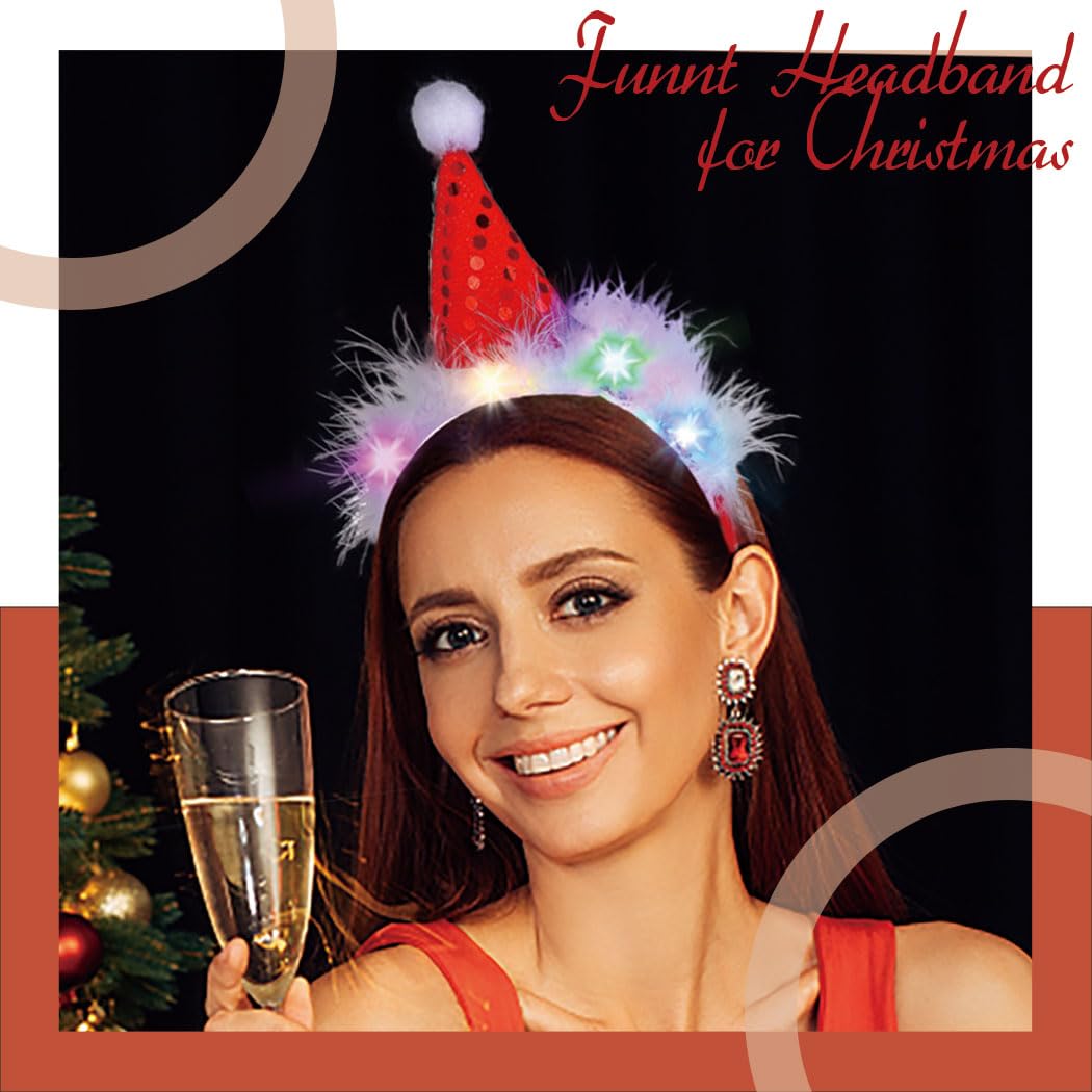 Bouory light-up red Santa hat headband party-scene styling for group celebrations.