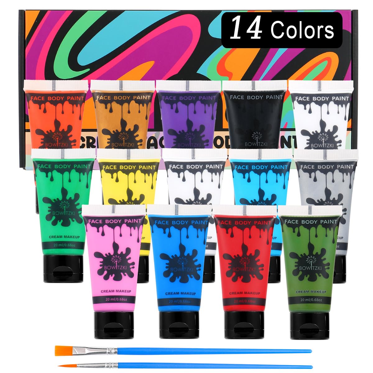 Bowitzki cream face paint 14colors palette for vibrant skin-safe makeup