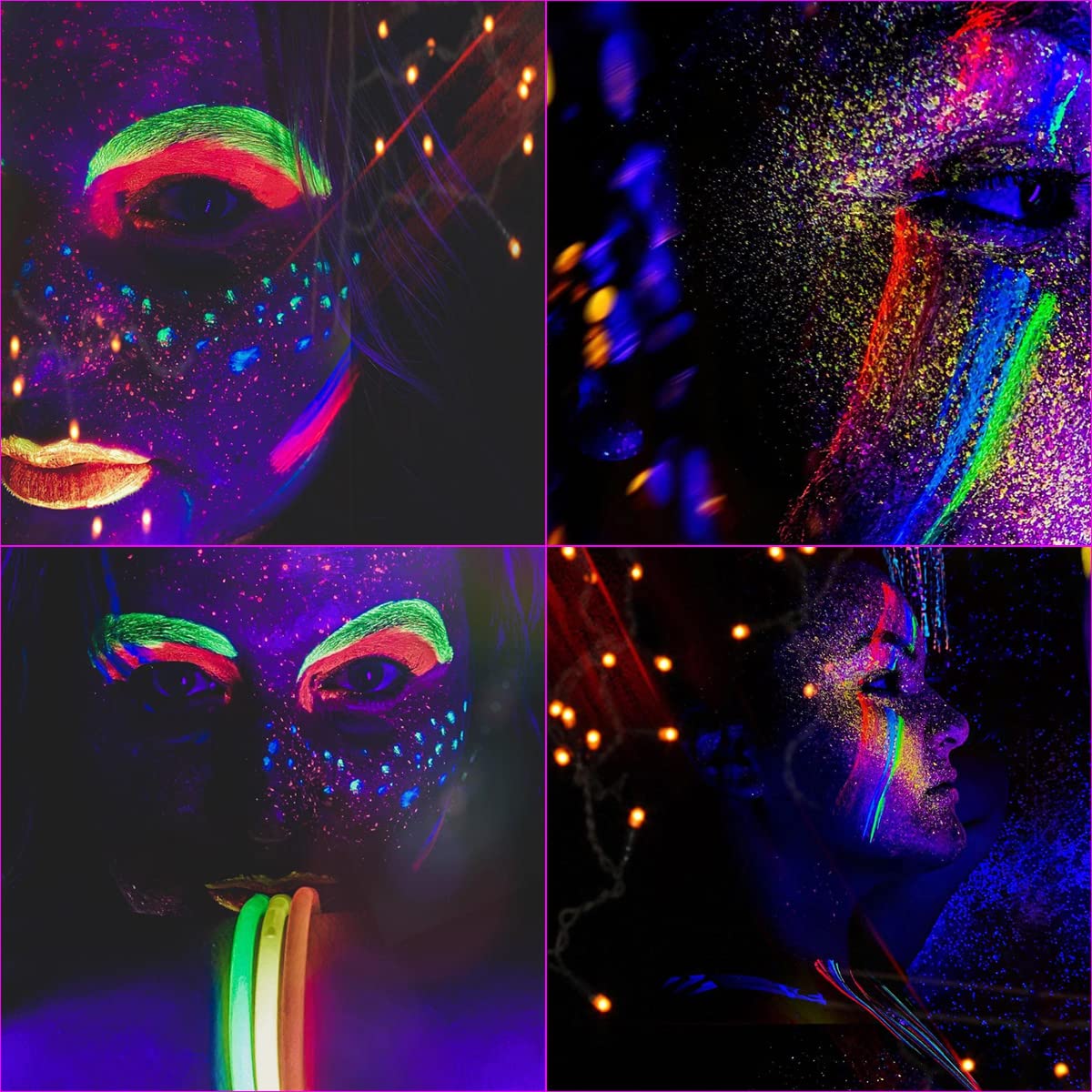 Bowitzki glow-in-dark paint swatch kit shows vibrant, long-lasting neon hues.
