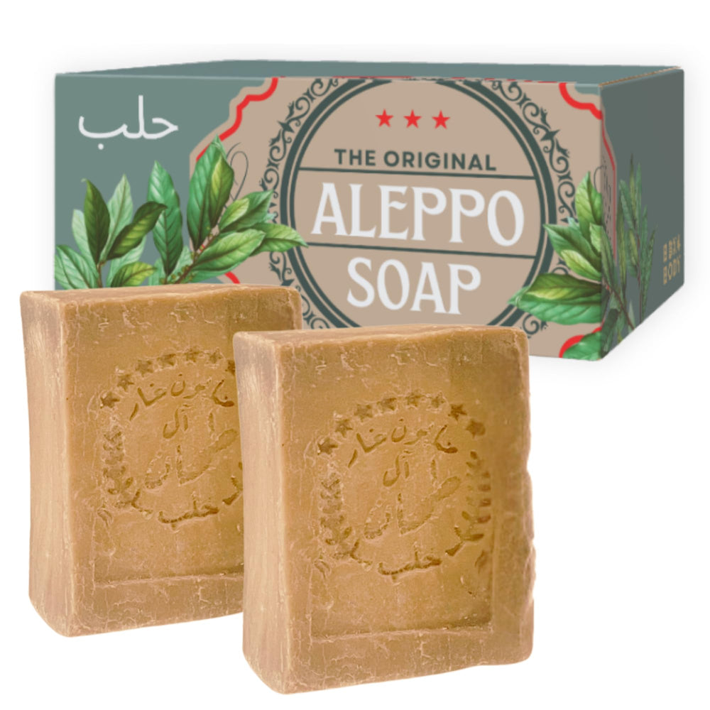 BOX 4 BODY Aleppo soap bar ingredients showcase olive and laurel oils for gentle cleansing.