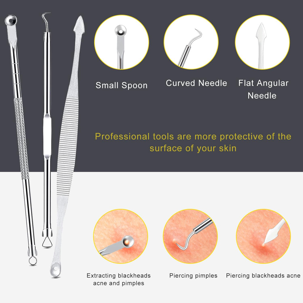 Boxoyx pimple popper tool kit ergonomic non-slip handle improves control during use.
