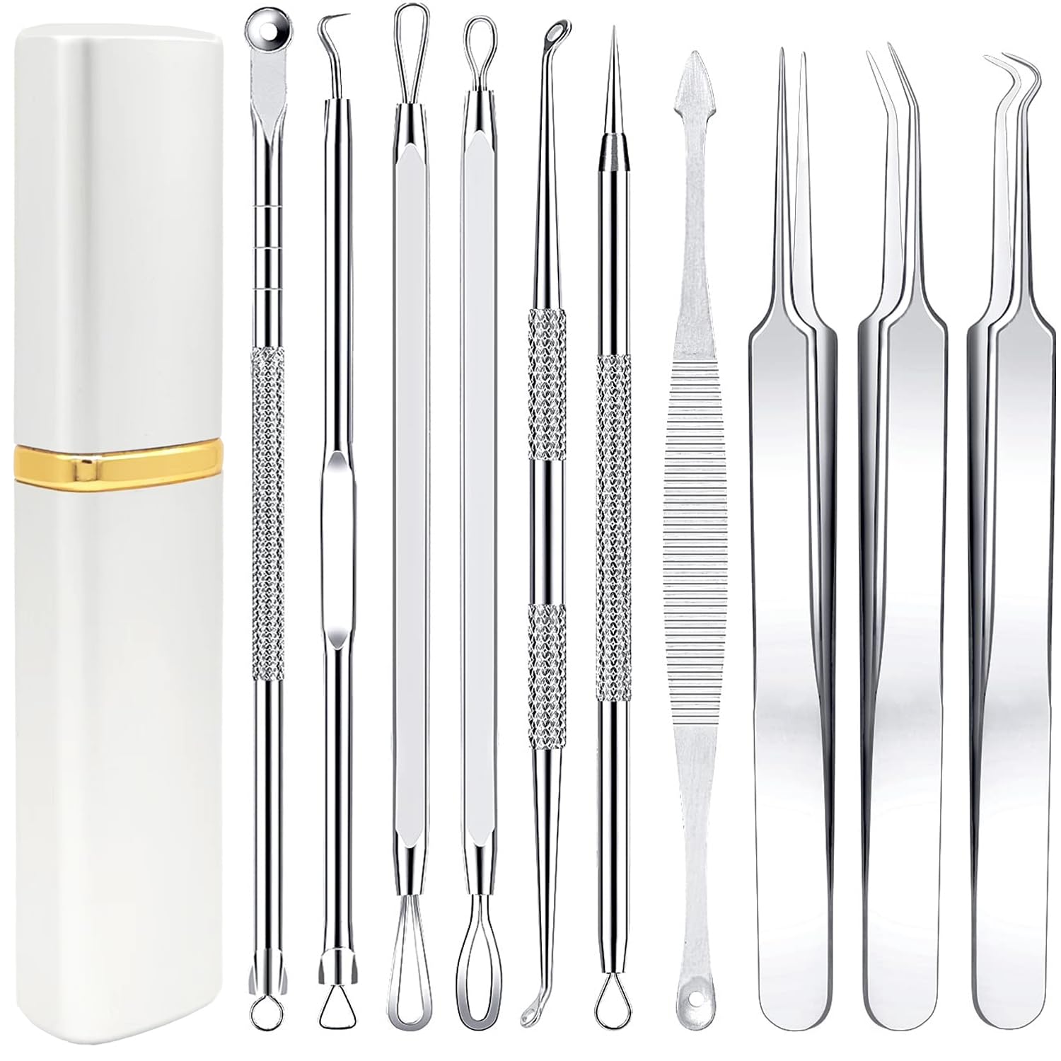 Boxoyx pimple popper tool kit in metal case shows portable storage for quick touch-ups.