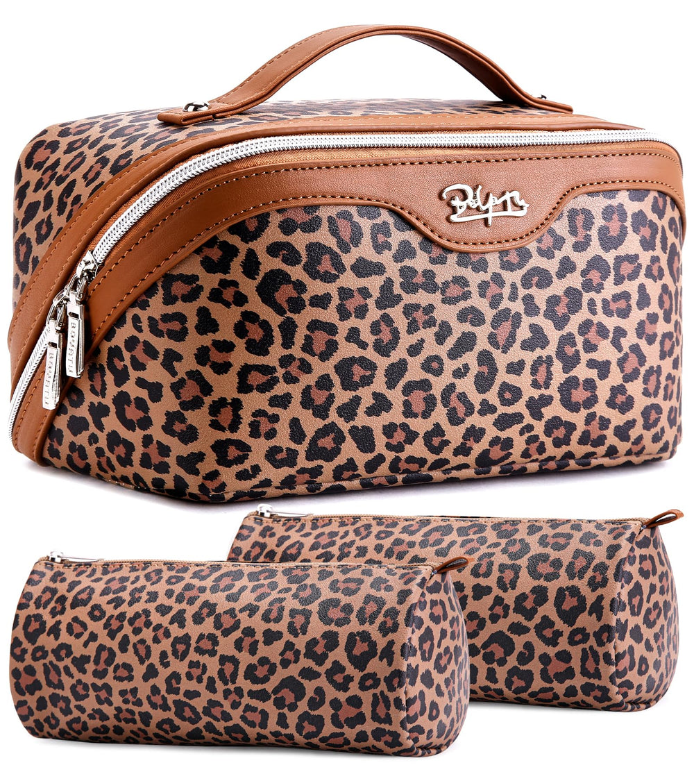 BOYATU bolso de maquillaje de viaje con estampado leopardo para organización diaria.