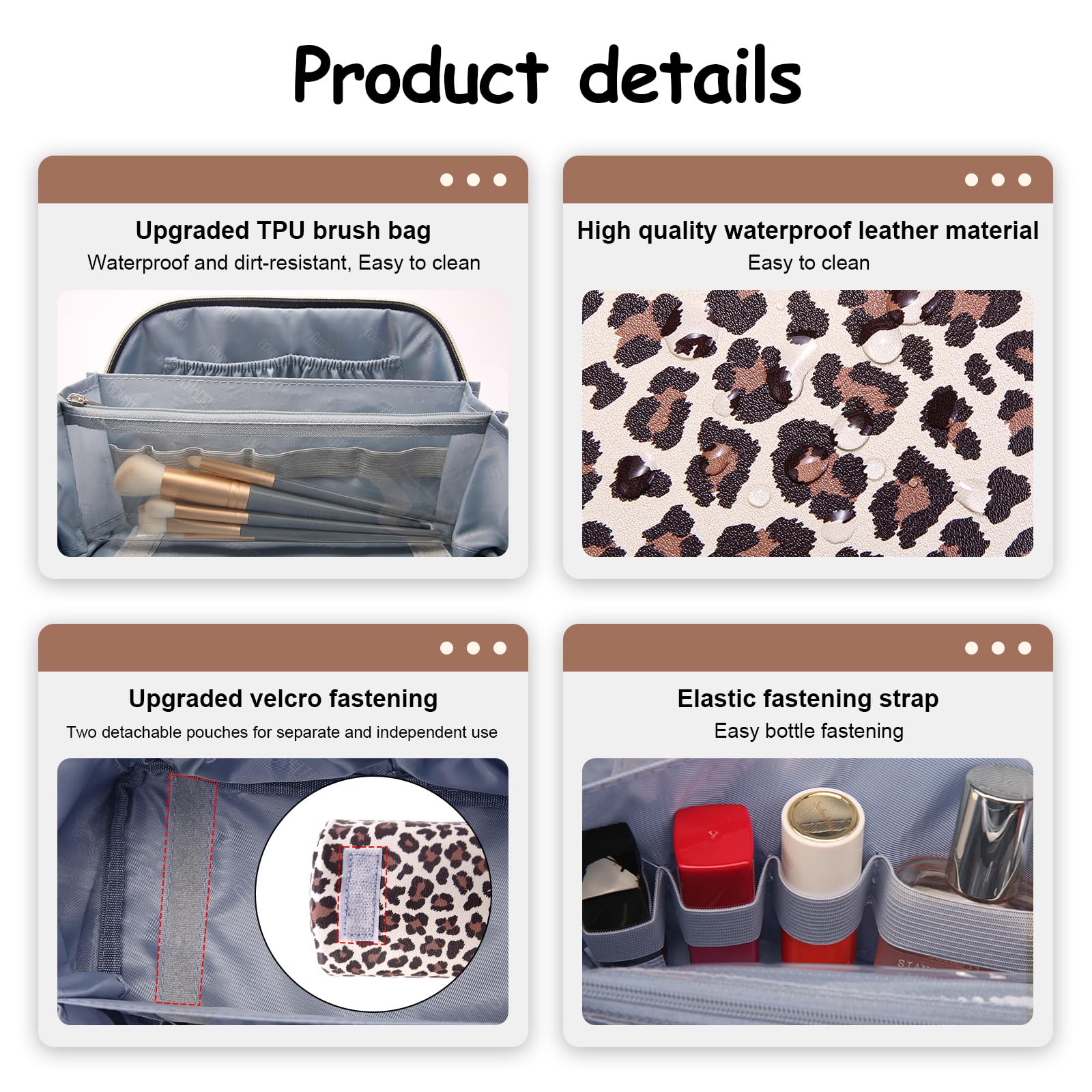 BOYATU large-capacity travel makeup bag fits 230 ml bottles and essentials