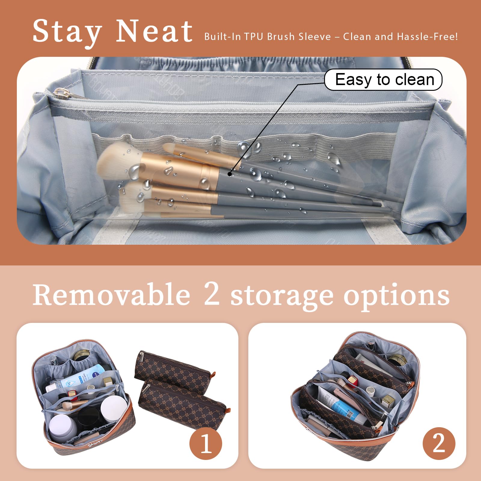 BOYATU makeup organizer with 5 compartments for skincare and makeup.