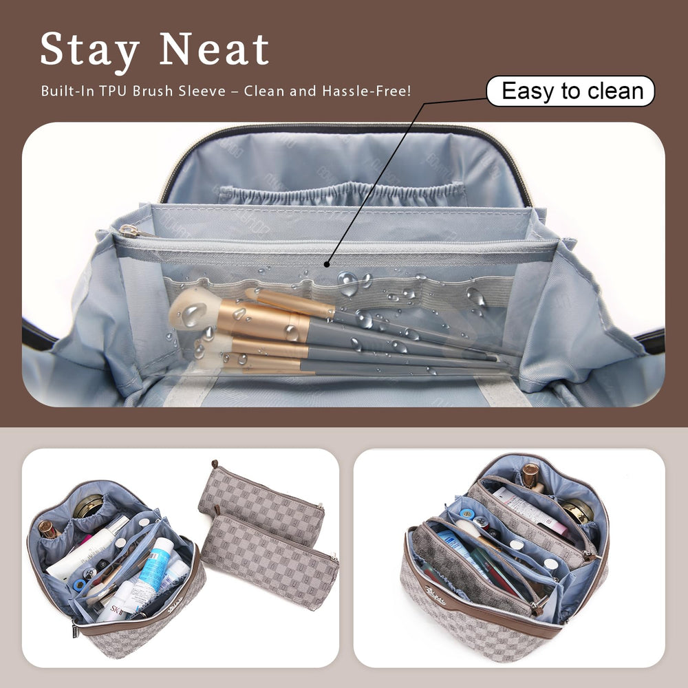 BOYATU makeup organizer features handle and divider for on-the-go touch-ups
