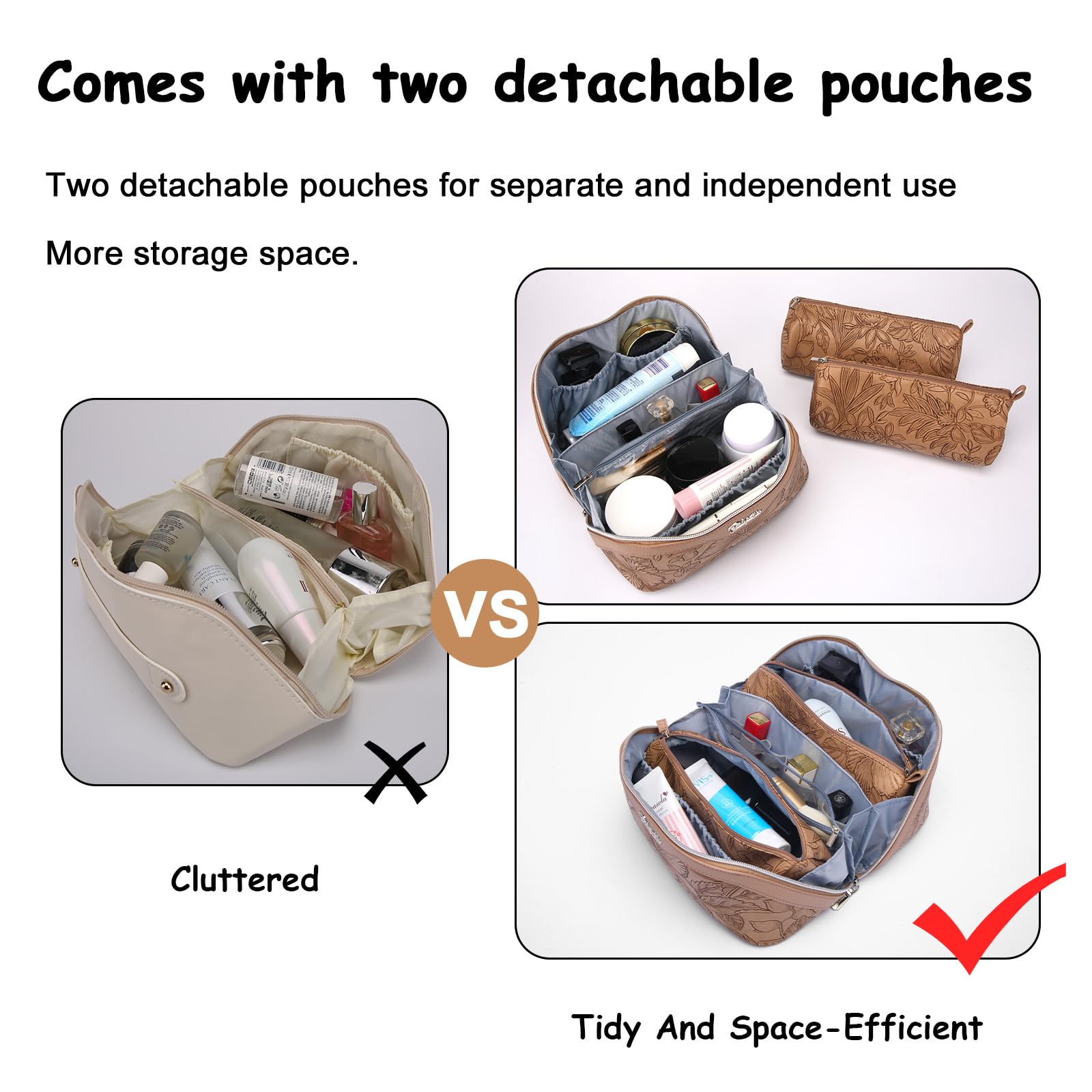BOYATU travel bag used on dresser or bathroom for daily touch-ups.