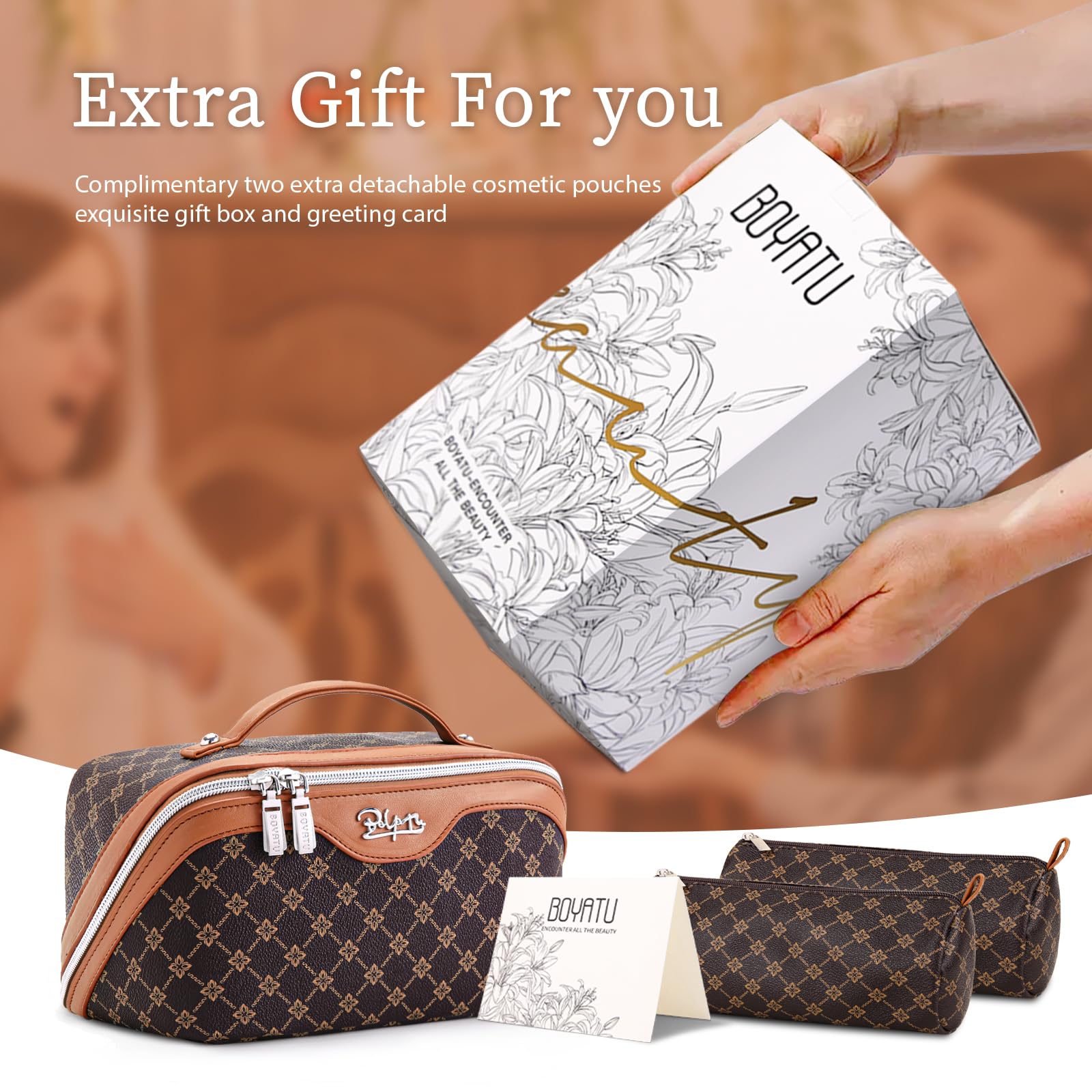 BOYATU travel bag suited for dresser, bathroom, and on-the-go use.