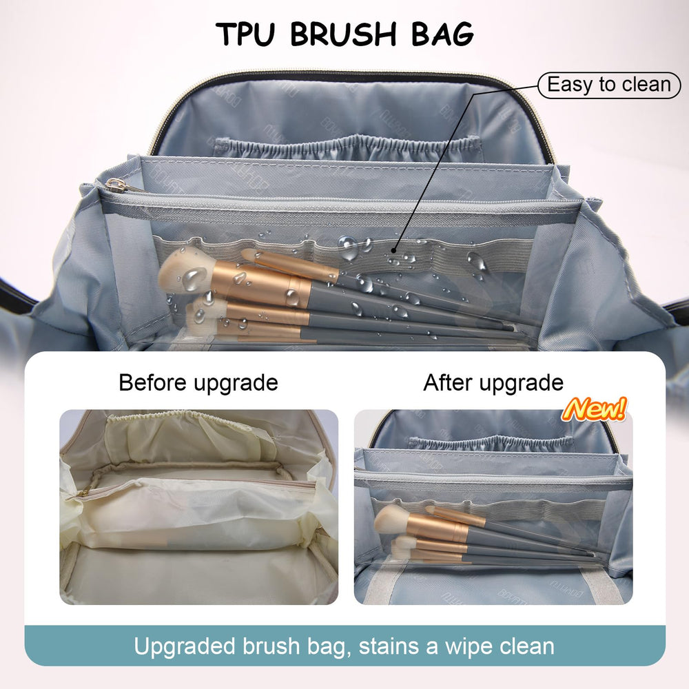 BOYATU travel makeup bag interior divider keeps cosmetics neatly separated