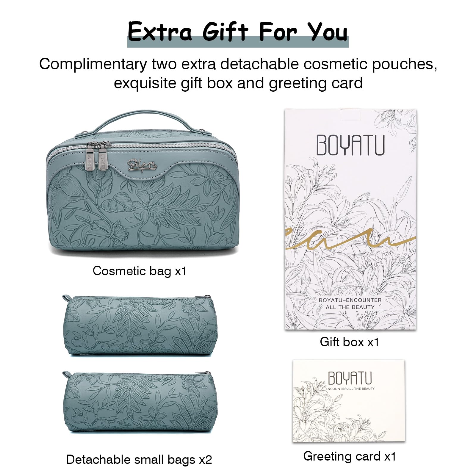 BOYATU travel makeup bag gift-ready box with greeting card