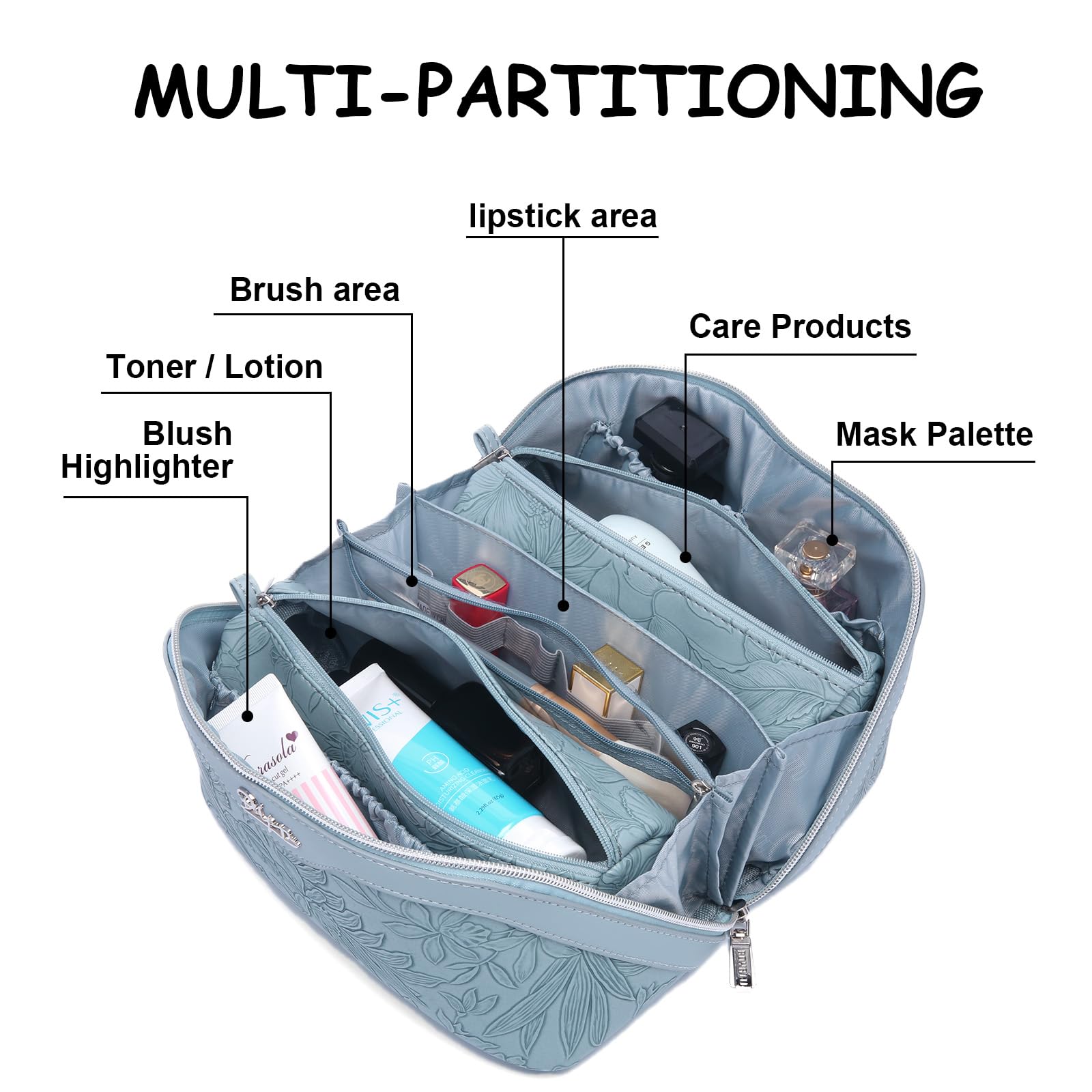 BOYATU travel makeup bag compact lightweight fits in luggage