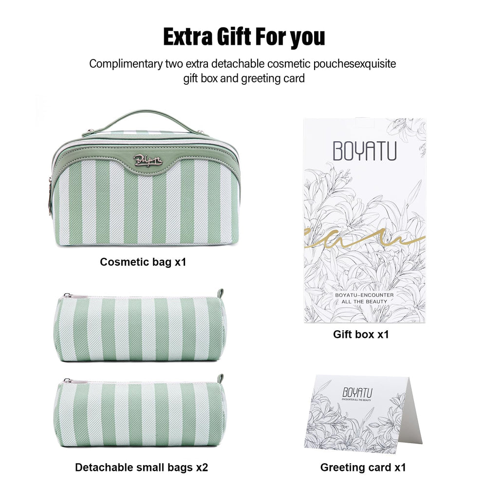 BOYATU travel makeup bag 3pc green compact with handle for travel