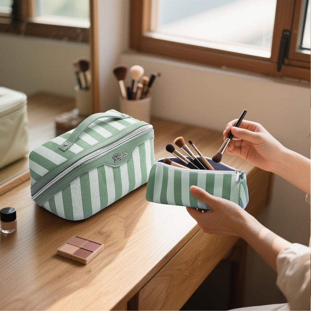 BOYATU travel makeup bag 3pc green dimensions 9.25x5.1x5