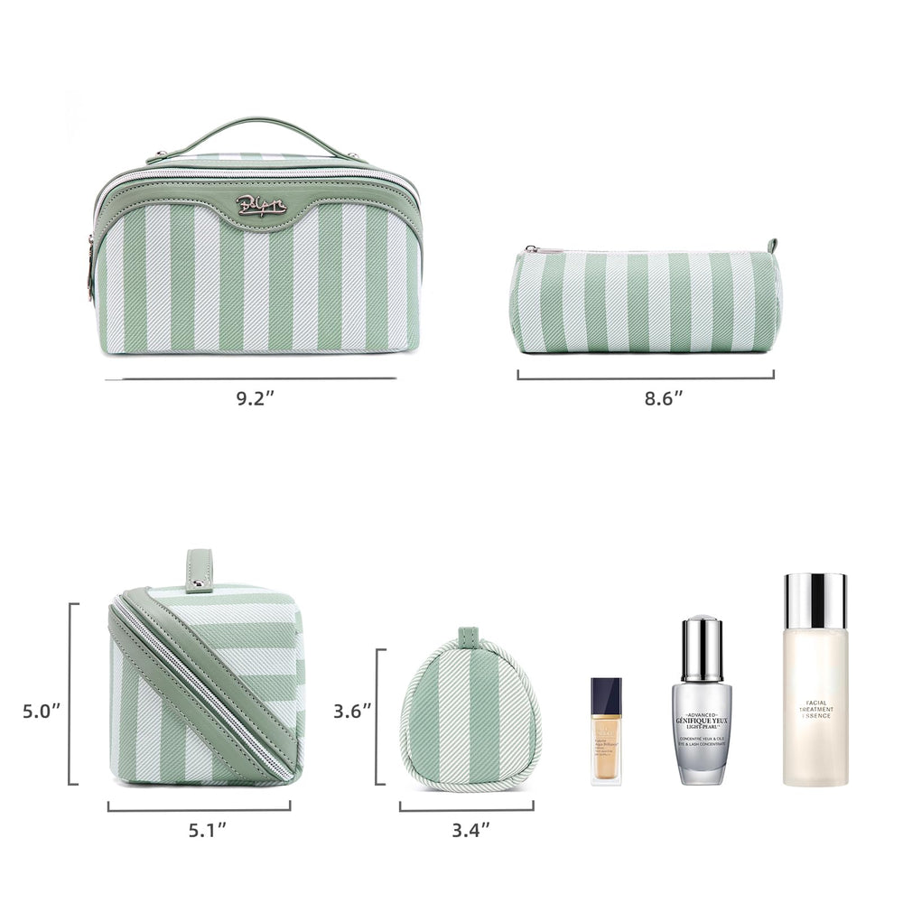 BOYATU travel makeup bag 3pc green waterproof exterior protects contents