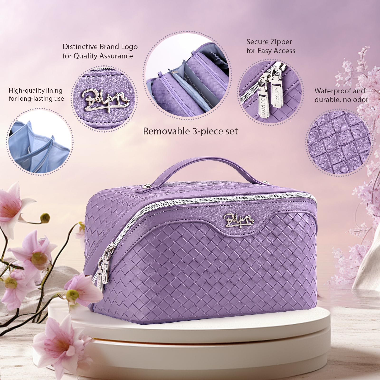 BOYATU purple close-up of vegan leather texture and padded finish