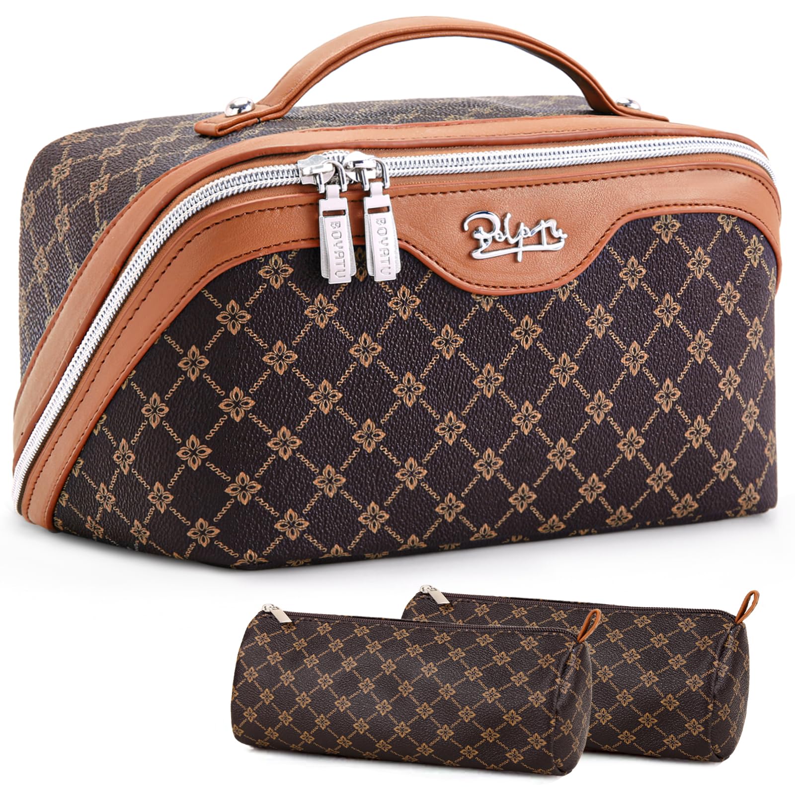 BOYATU travel makeup bag with large compartments for easy organization on the go.